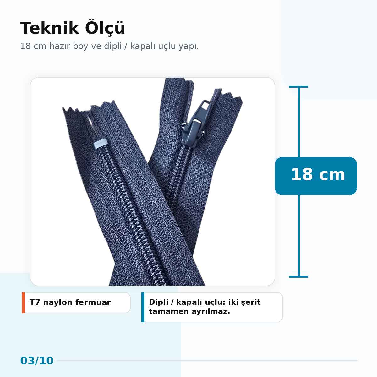18 cm Nylon T7 Closed-End Pocket Zipper NC0018T7