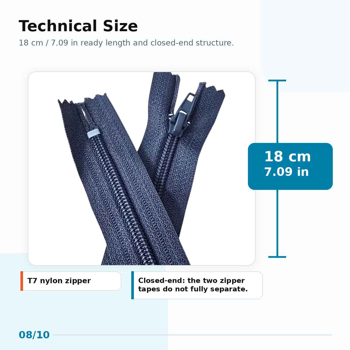18 cm Nylon T7 Closed-End Pocket Zipper NC0018T7