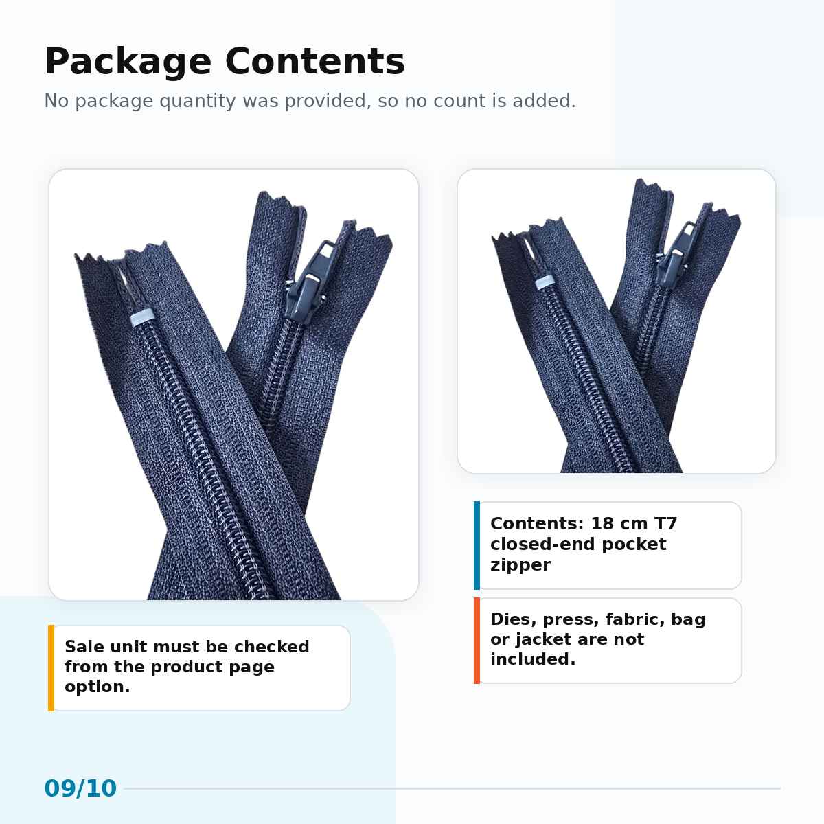 18 cm Nylon T7 Closed-End Pocket Zipper NC0018T7