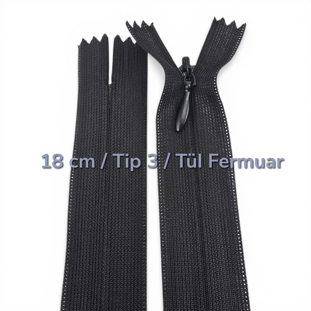 18 cm Tül Gizli Fermuar | Zarif Elbise ve Etek Dikimleri İçin | NC0018TUL