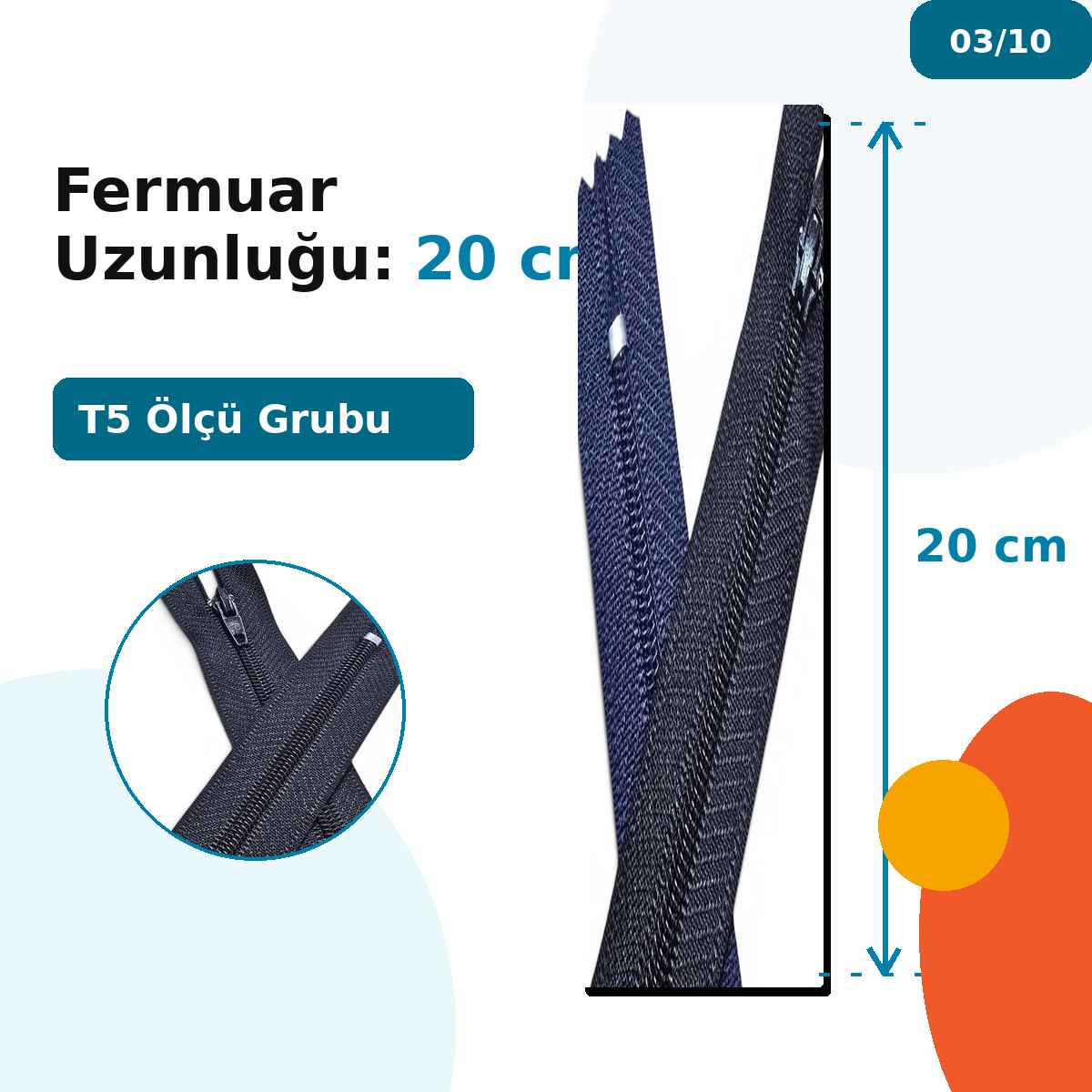 Pantolon ve Etek Fermuarı Naylon 20 cm T5 Kapalı Uçlu 25 Adet NC0020T5