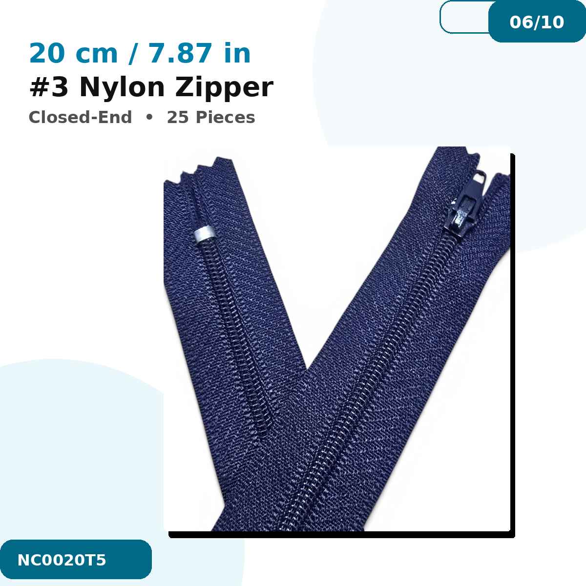 Pantolon ve Etek Fermuarı Naylon 20 cm T5 Kapalı Uçlu 25 Adet NC0020T5