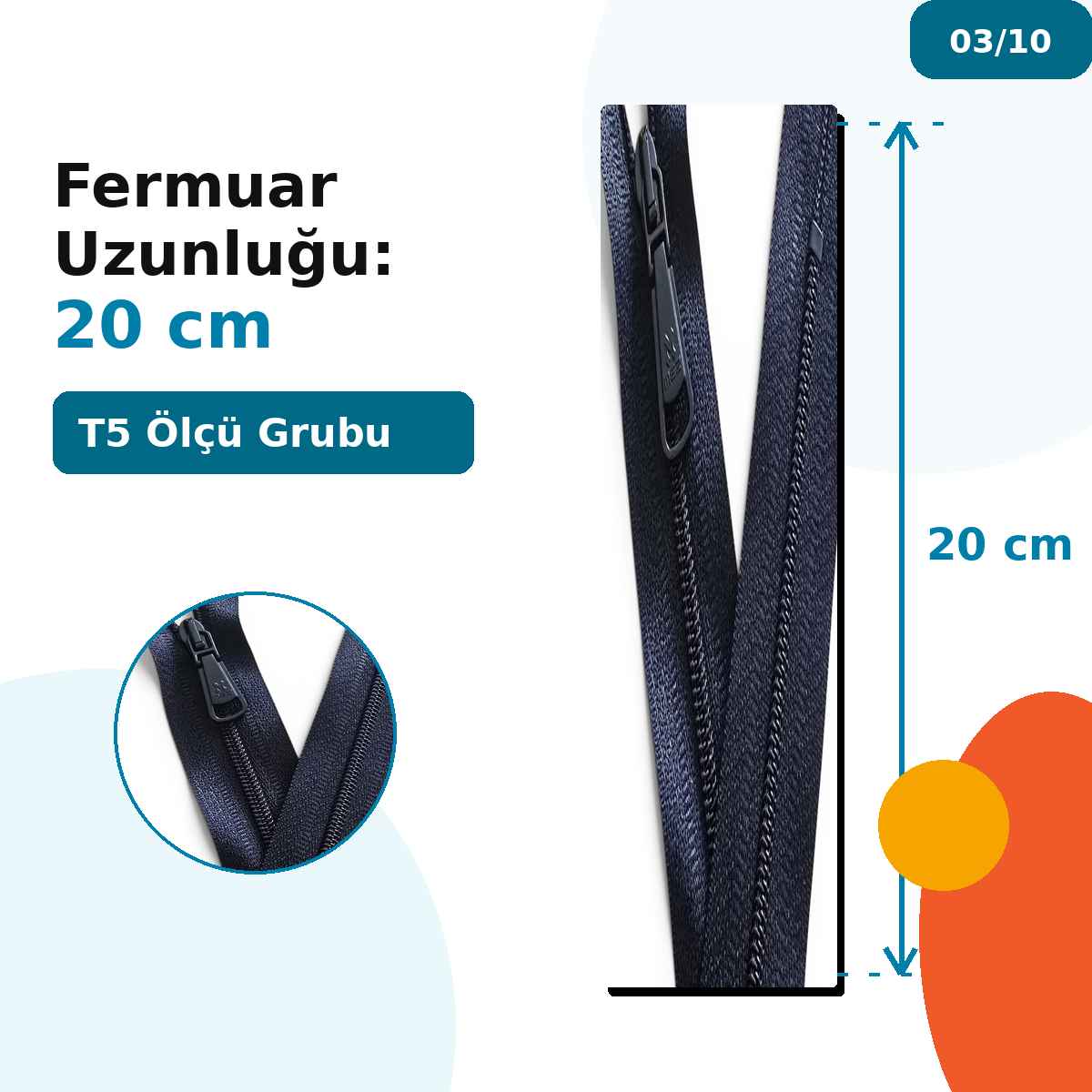 Pantolon ve Etek Fermuarı Naylon 20 cm T5 Kapalı Uçlu NC0020T5M