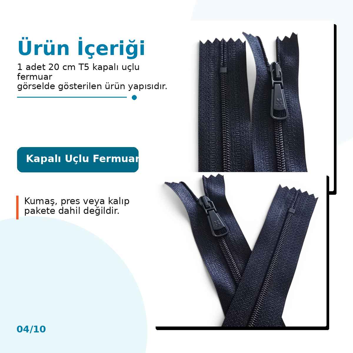 Pantolon ve Etek Fermuarı Naylon 20 cm T5 Kapalı Uçlu NC0020T5M