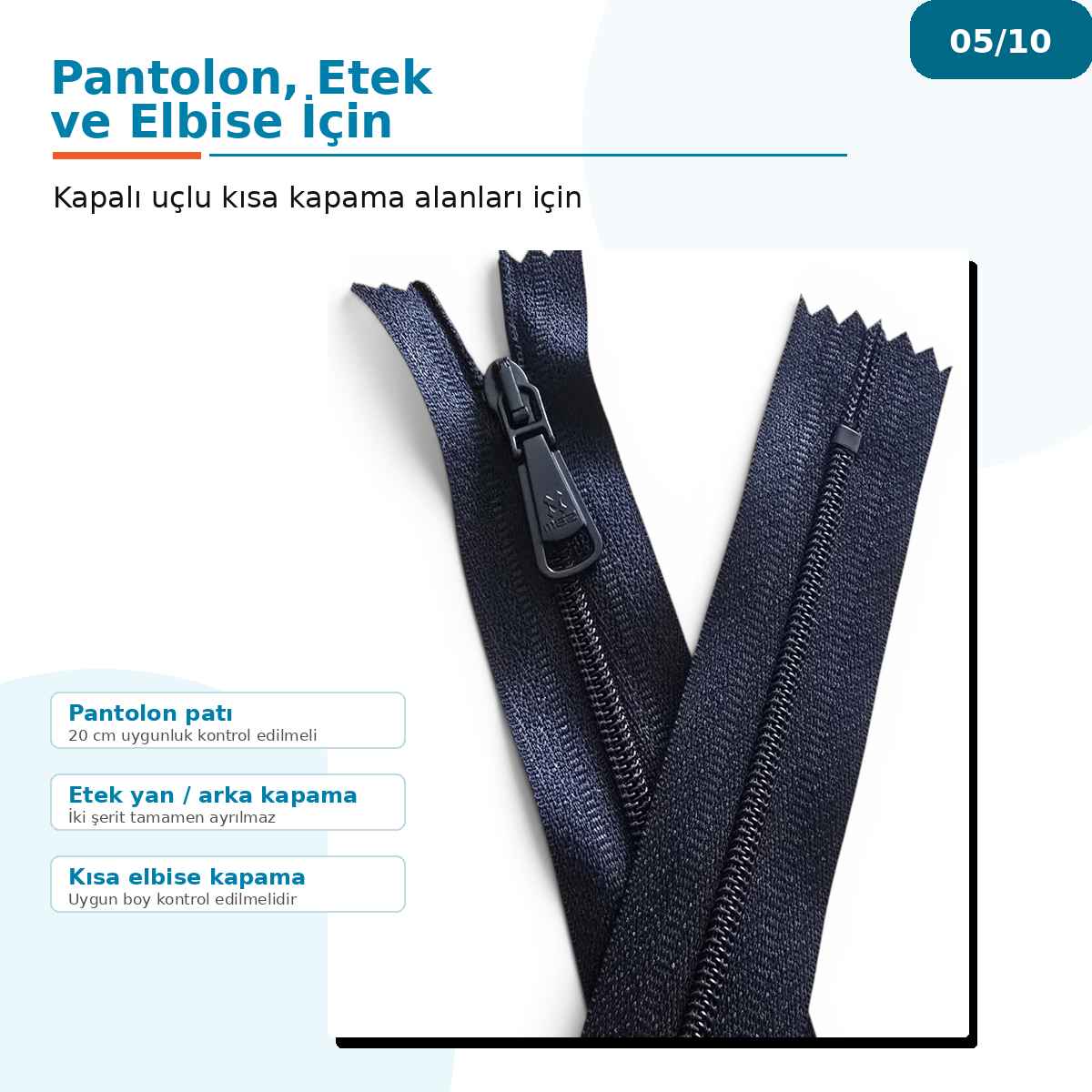 Pantolon ve Etek Fermuarı Naylon 20 cm T5 Kapalı Uçlu NC0020T5M