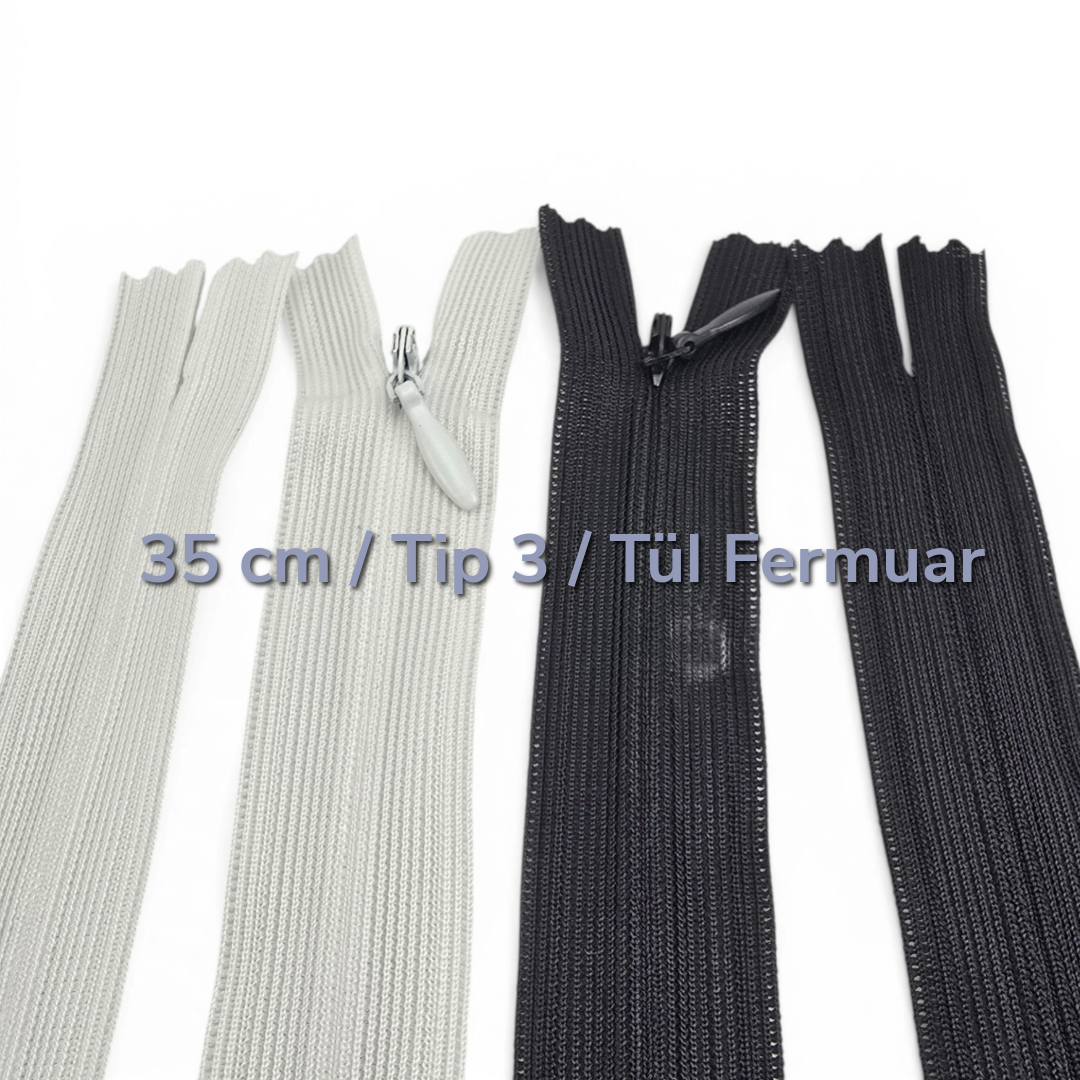 35 cm Tül Gizli Fermuar | Elbise ve Abiye İçin Zarif Seçim | NC0035TUL