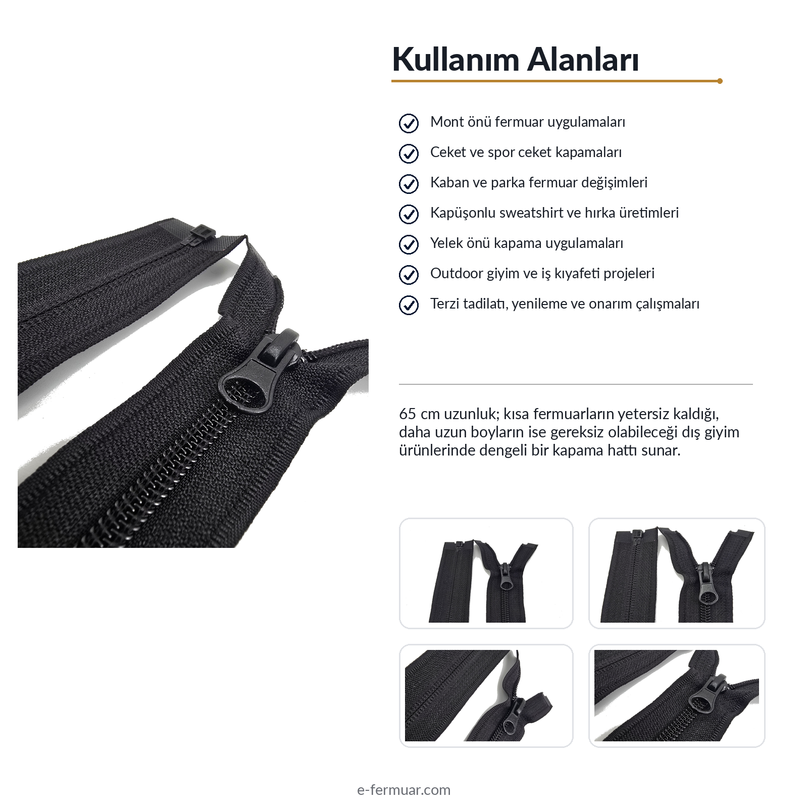 65 cm Naylon Mont Fermuarı | Açık Uçlu Separe Güçlü Kullanım | NC0065T10