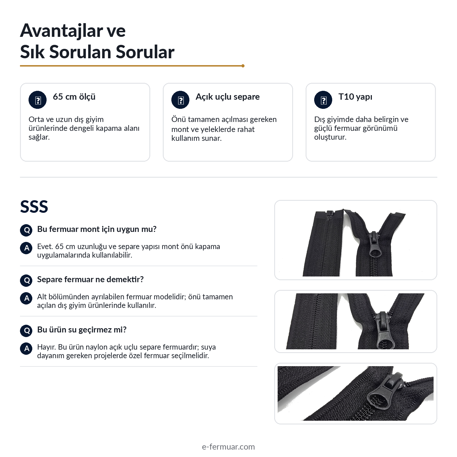 65 cm Naylon Mont Fermuarı | Açık Uçlu Separe Güçlü Kullanım | NC0065T10