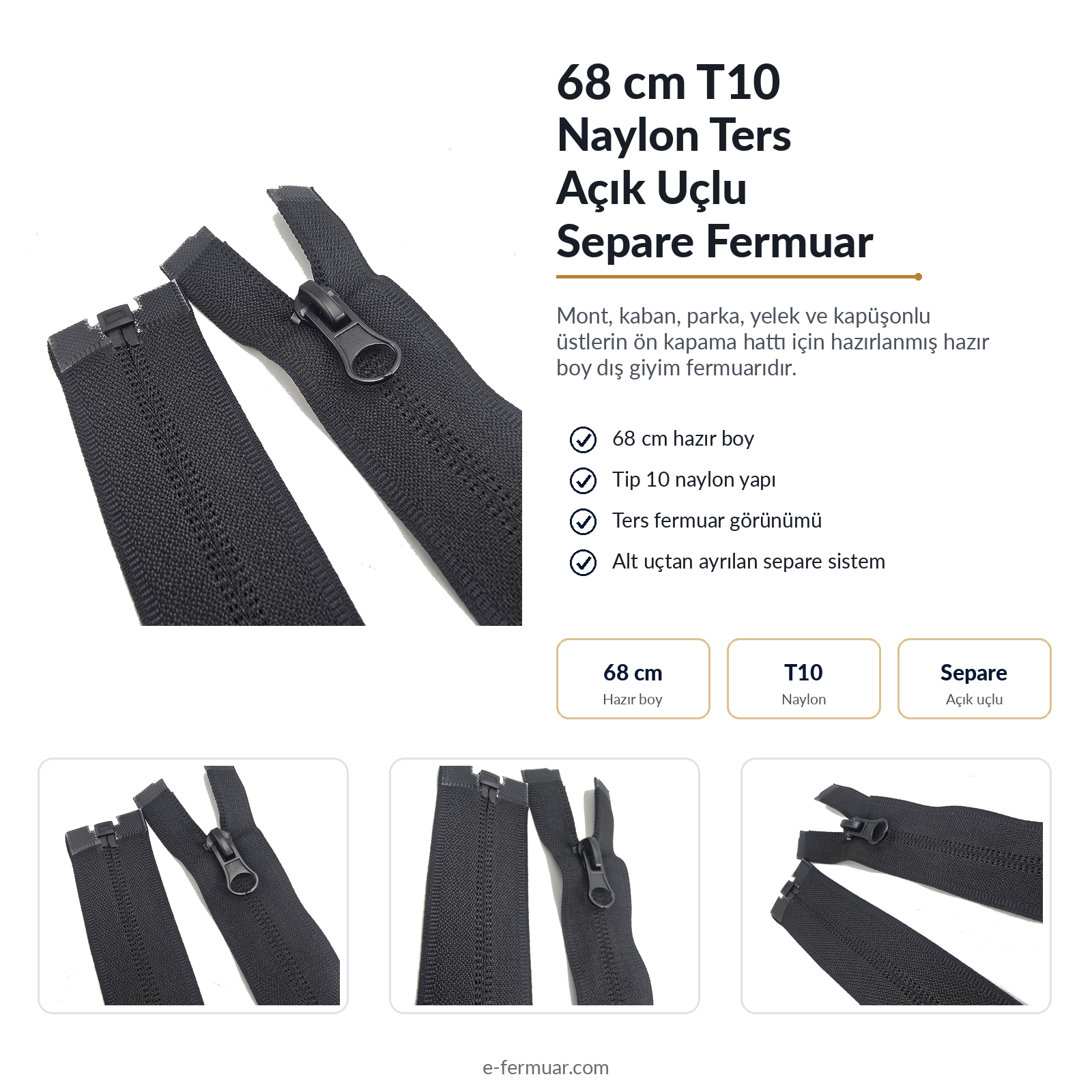 Naylon 68 Cm Mont Fermuarı Açık Uçlu (Separe)  -  NC0068T10