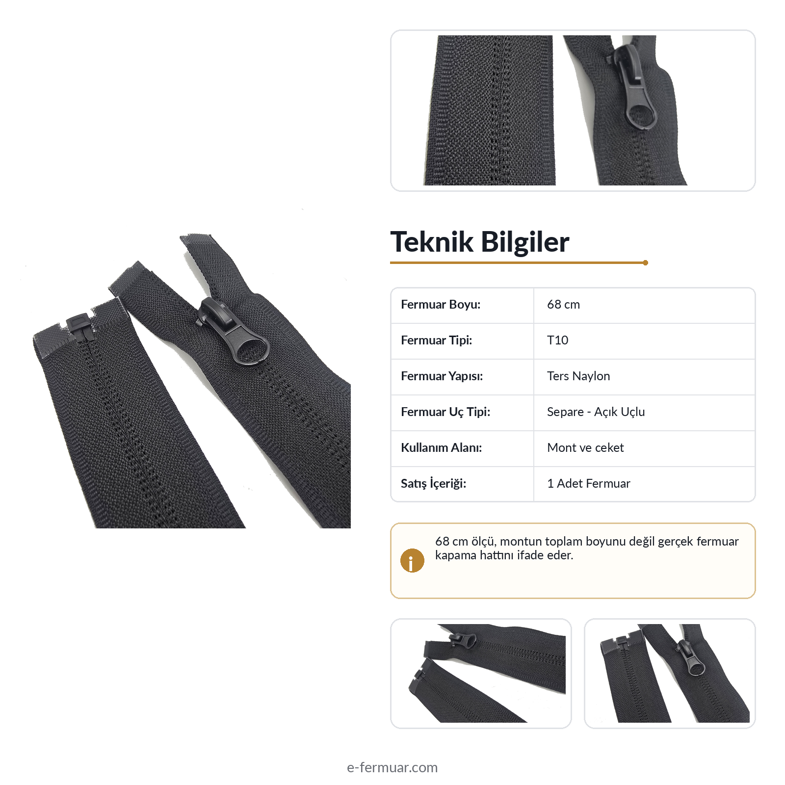 Naylon 68 Cm Mont Fermuarı Açık Uçlu (Separe)  -  NC0068T10