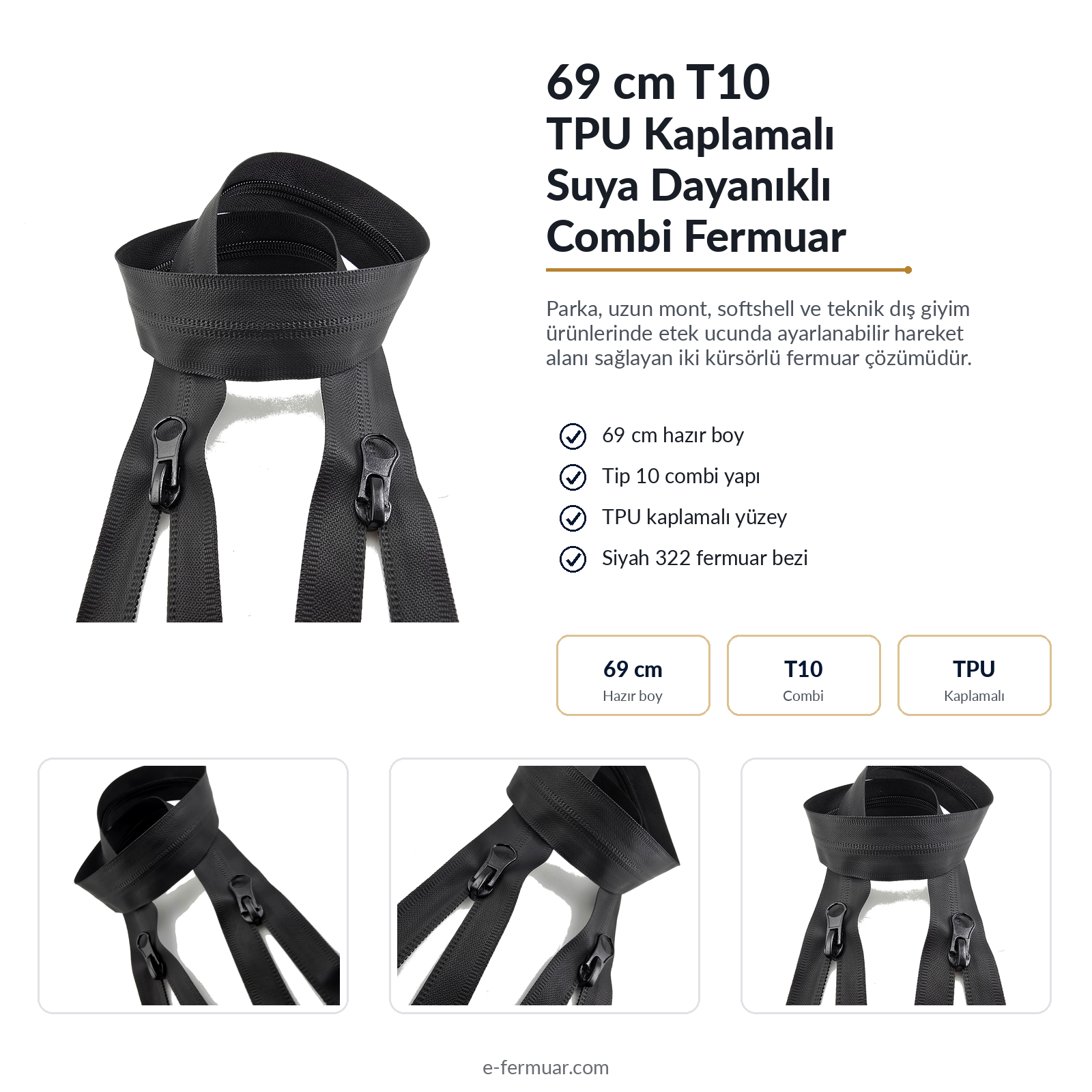 Su Geçirmez Fermuar 69 cm Tpu  NC0069SG