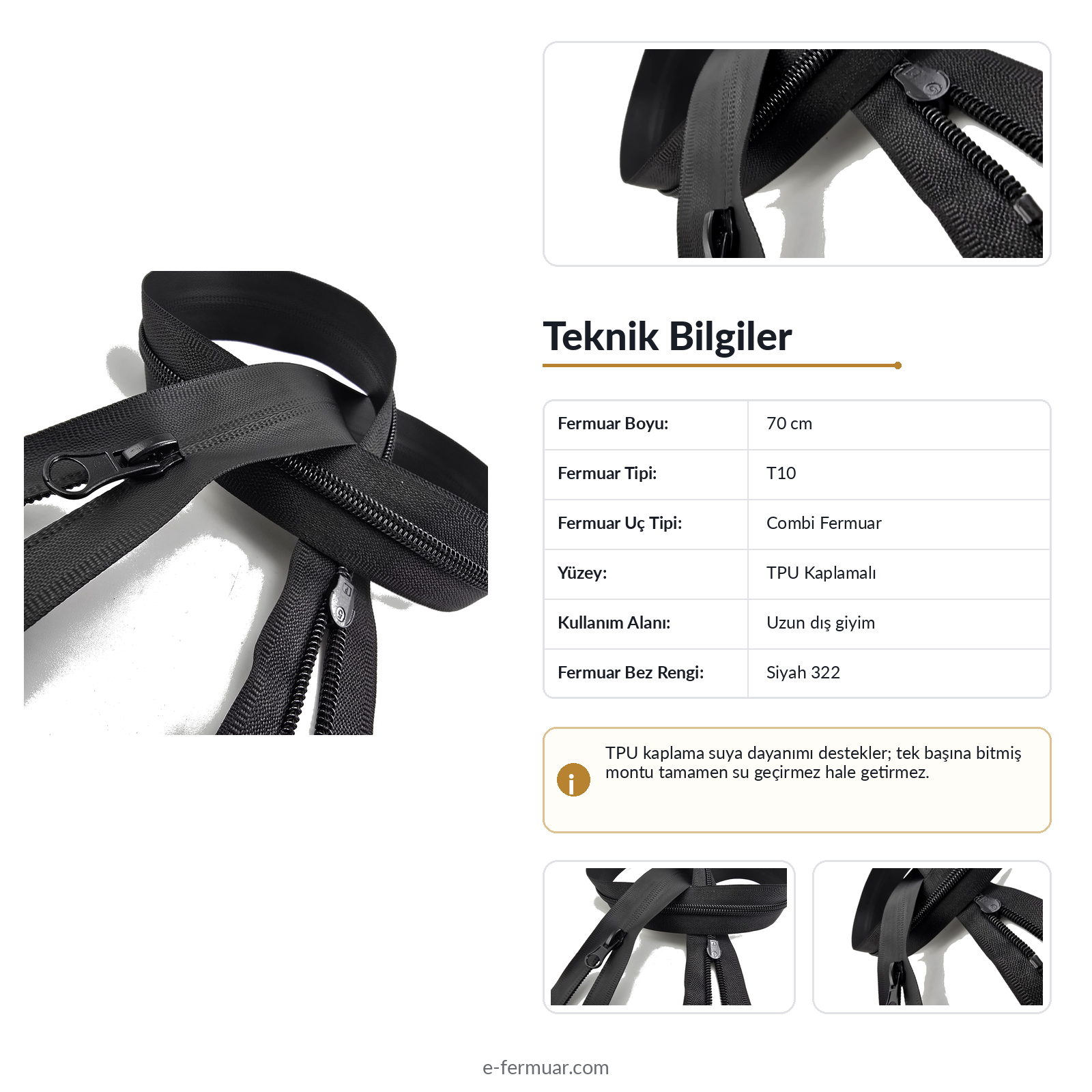 70 cm TPU Su Geçirmez Fermuar | Teknik ve Modern Dış Giyim İçin | NC0070SG