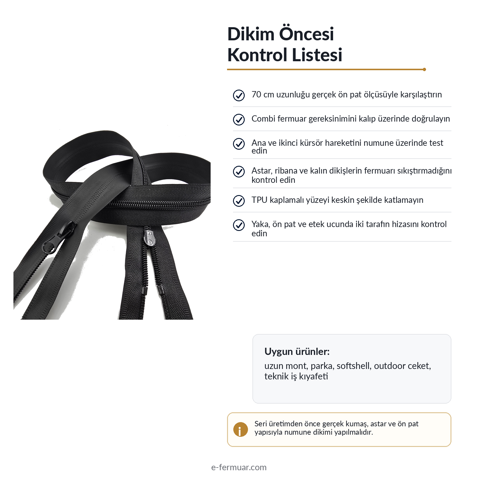 70 cm TPU Su Geçirmez Fermuar | Teknik ve Modern Dış Giyim İçin | NC0070SG