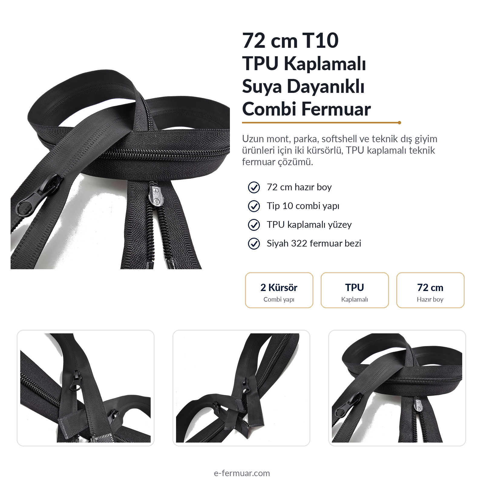 72 cm TPU Su Geçirmez Fermuar | Uzun Teknik Dış Giyim İçin Güçlü Seçim | NC0072SG