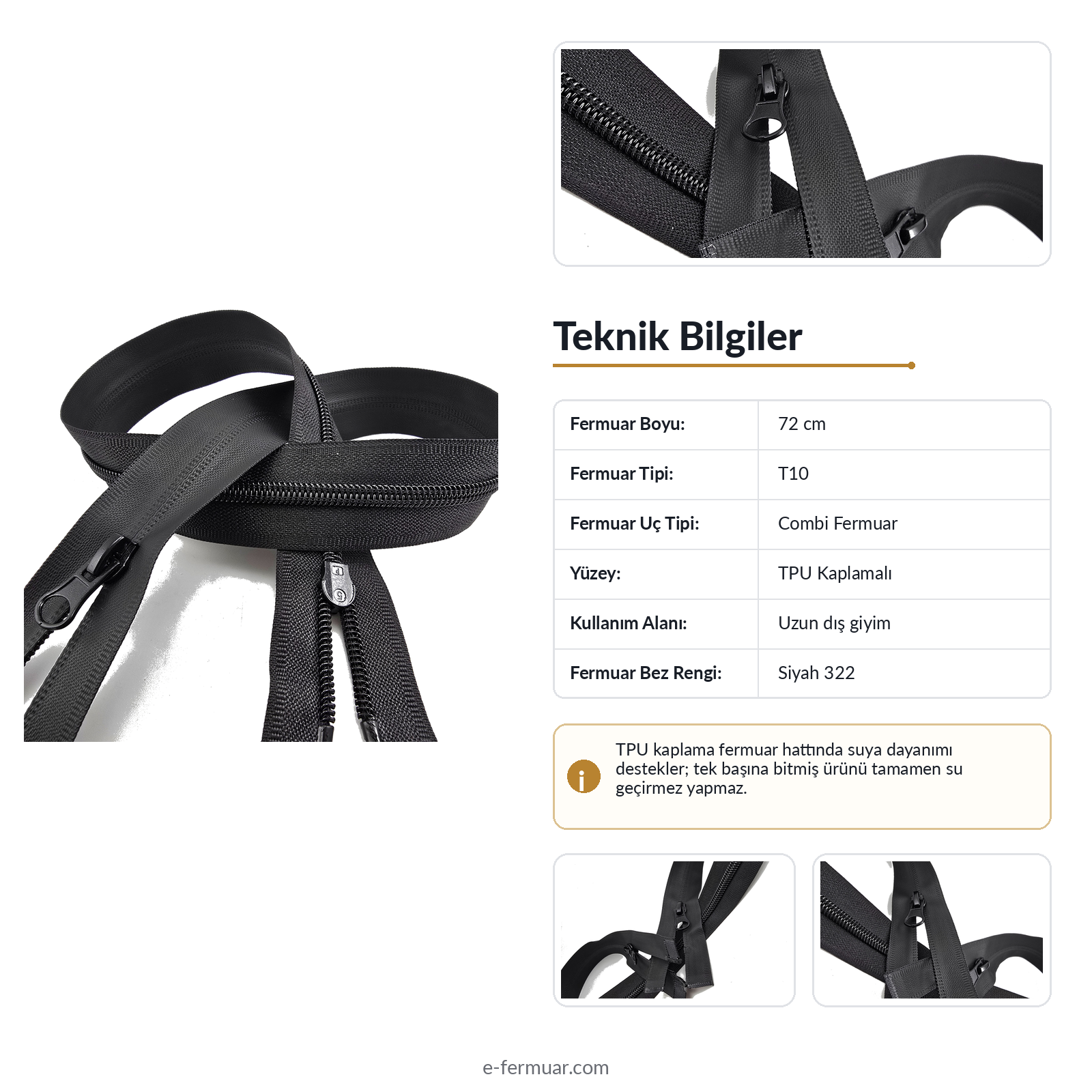 72 cm TPU Su Geçirmez Fermuar | Uzun Teknik Dış Giyim İçin Güçlü Seçim | NC0072SG