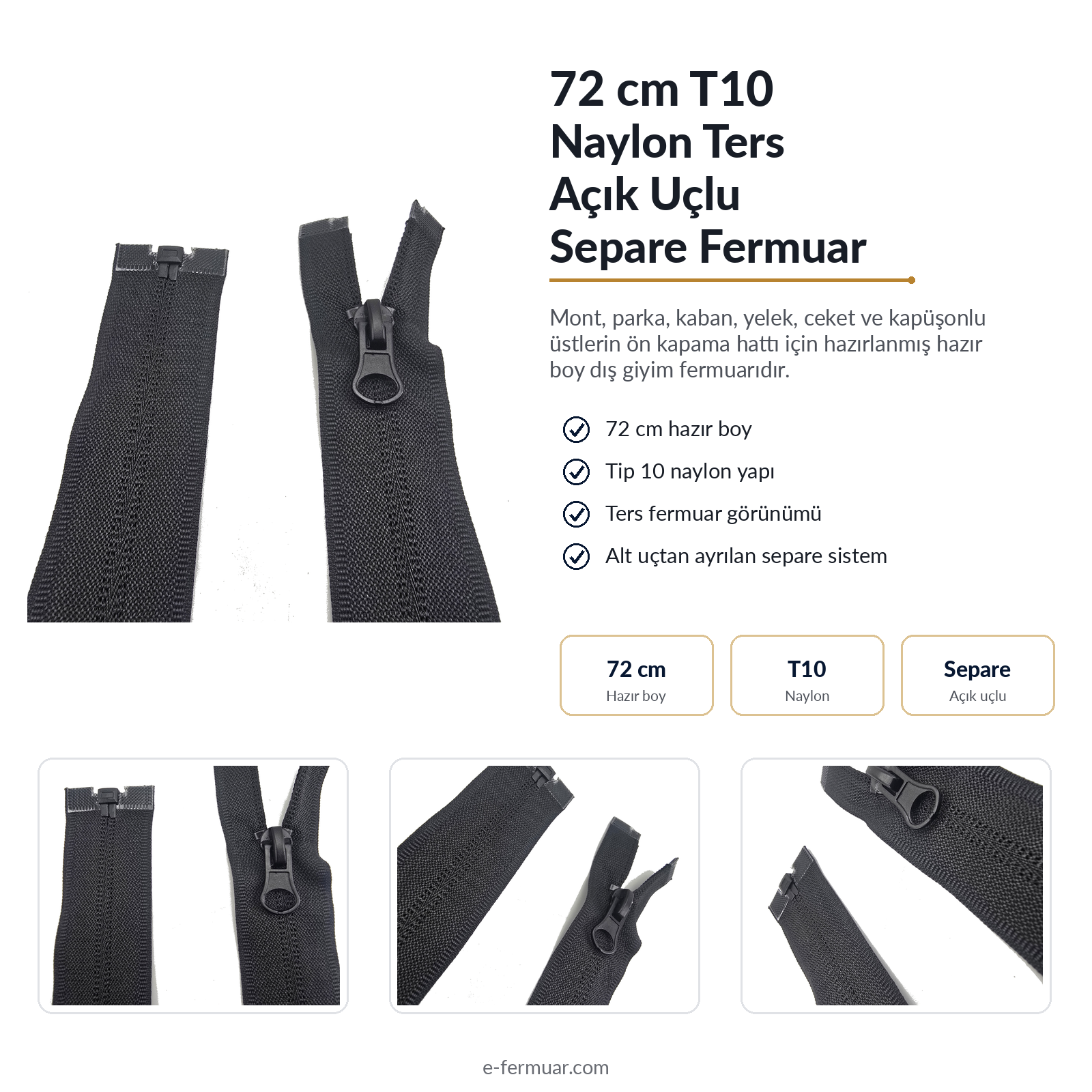 72 cm Naylon Mont Fermuarı | Açık Uçlu Separe Uzun Dış Giyim Modeli | NC0072T10