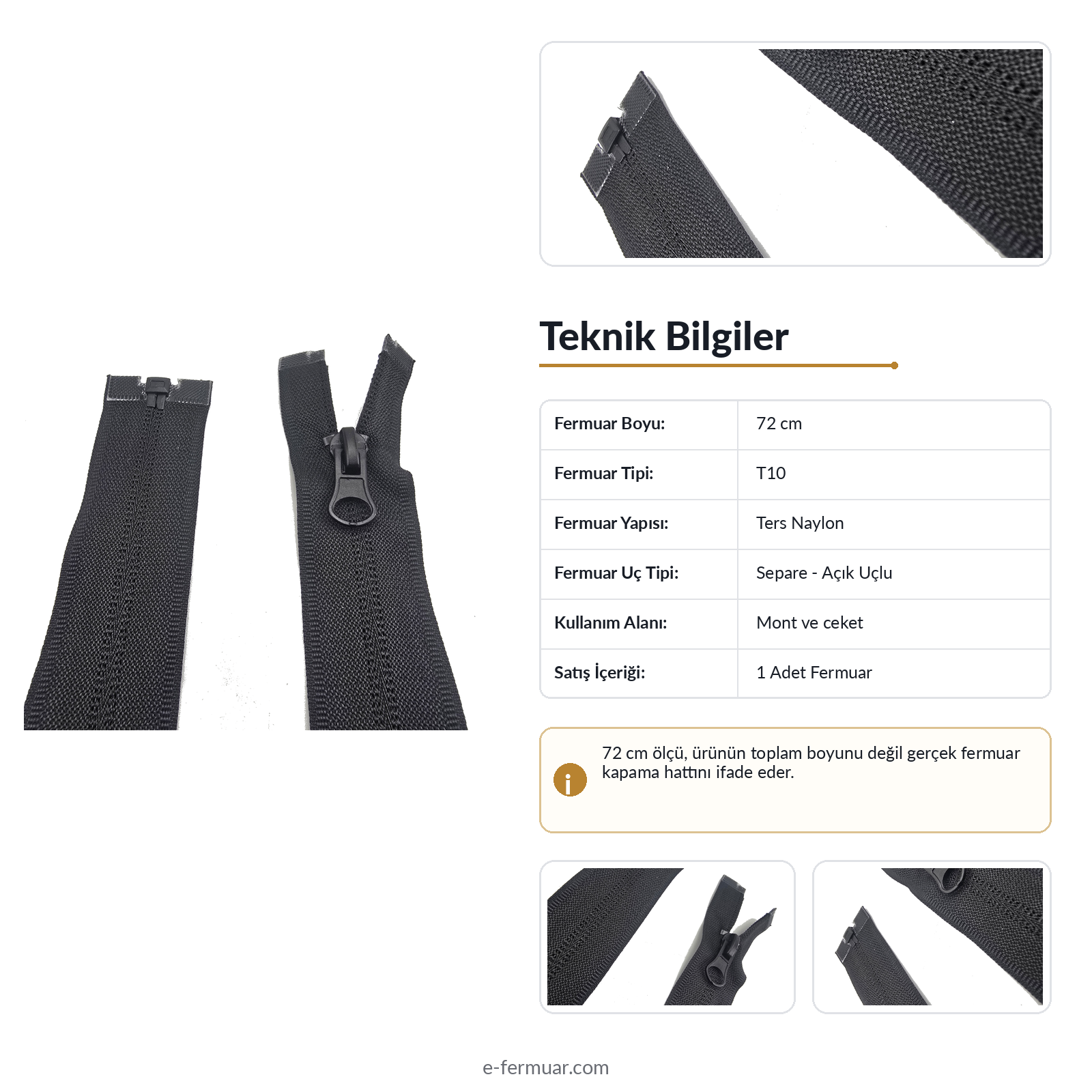 72 cm Naylon Mont Fermuarı | Açık Uçlu Separe Uzun Dış Giyim Modeli | NC0072T10