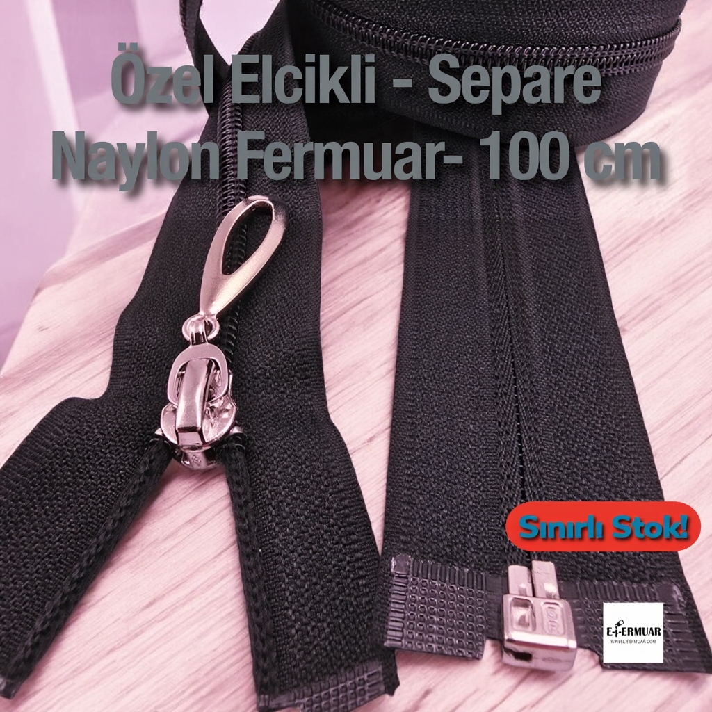 Naylon Özel Elcikli Ferace Fermuarı 100 Cm  Açık Uçlu (Separe)  -  PR00100T10