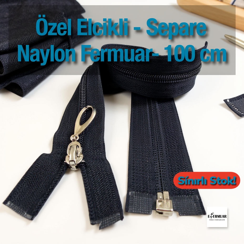 Naylon Özel Elcikli Ferace Fermuarı 100 Cm  Açık Uçlu (Separe)  -  PR00100T10