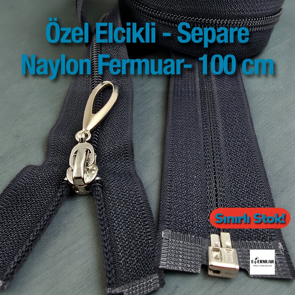 Naylon Özel Elcikli Ferace Fermuarı 100 Cm  Açık Uçlu (Separe)  -  PR00100T10