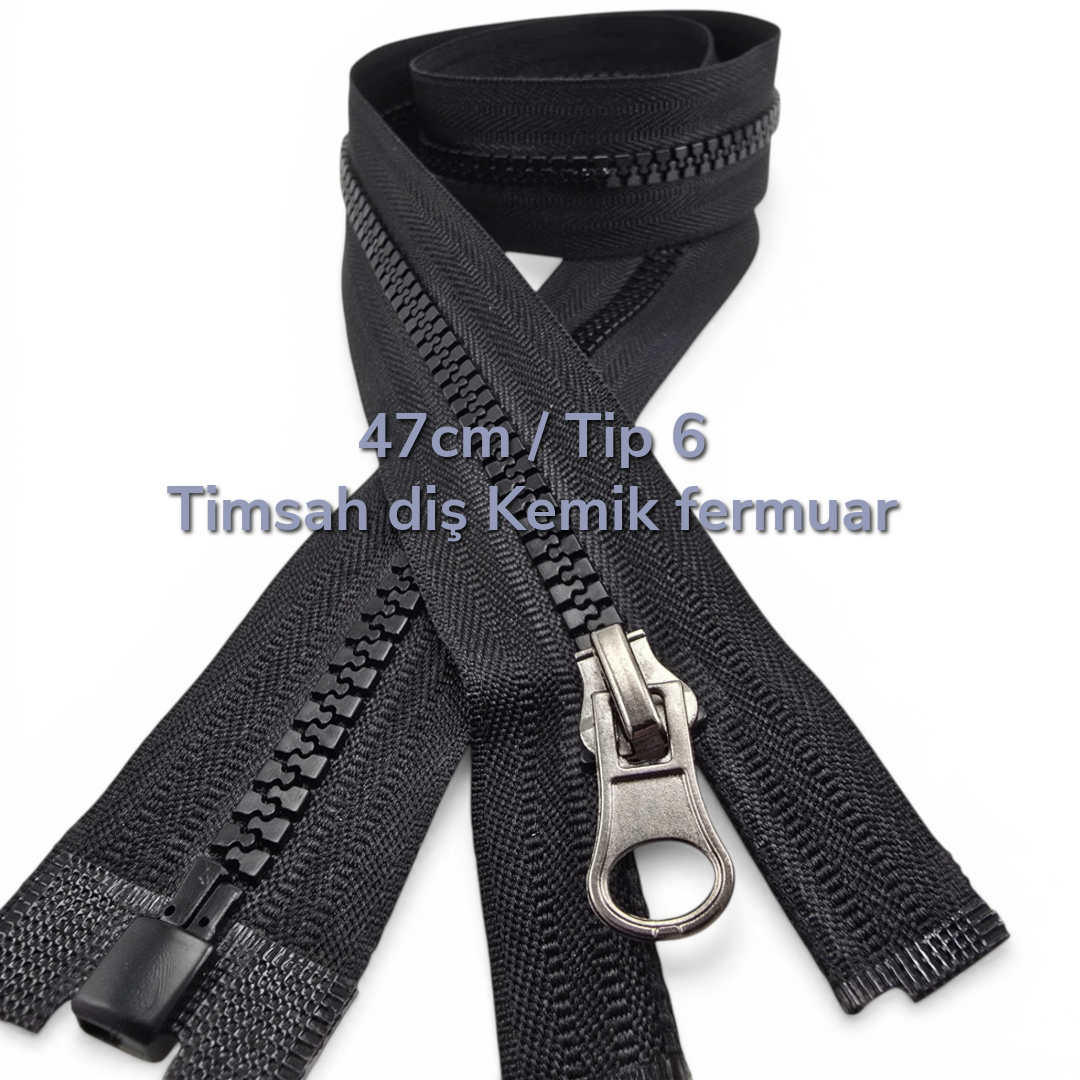 47 cm Timsah Diş Kemik Mont Fermuarı | Açık Uçlu Separe Kısa Model | PR0047T6TMS