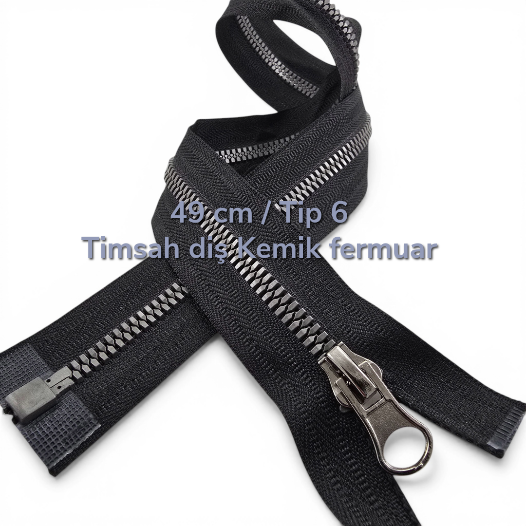 49 cm Timsah Diş Kemik Mont Fermuarı | Açık Uçlu Separe Kısa Model | PR0049T6TMS