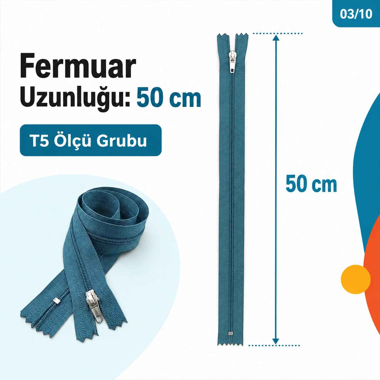 50 cm T5 Mavi Naylon Bobin Dipli Fermuar – Çanta ve Cep Fermuarı ZP0050t5