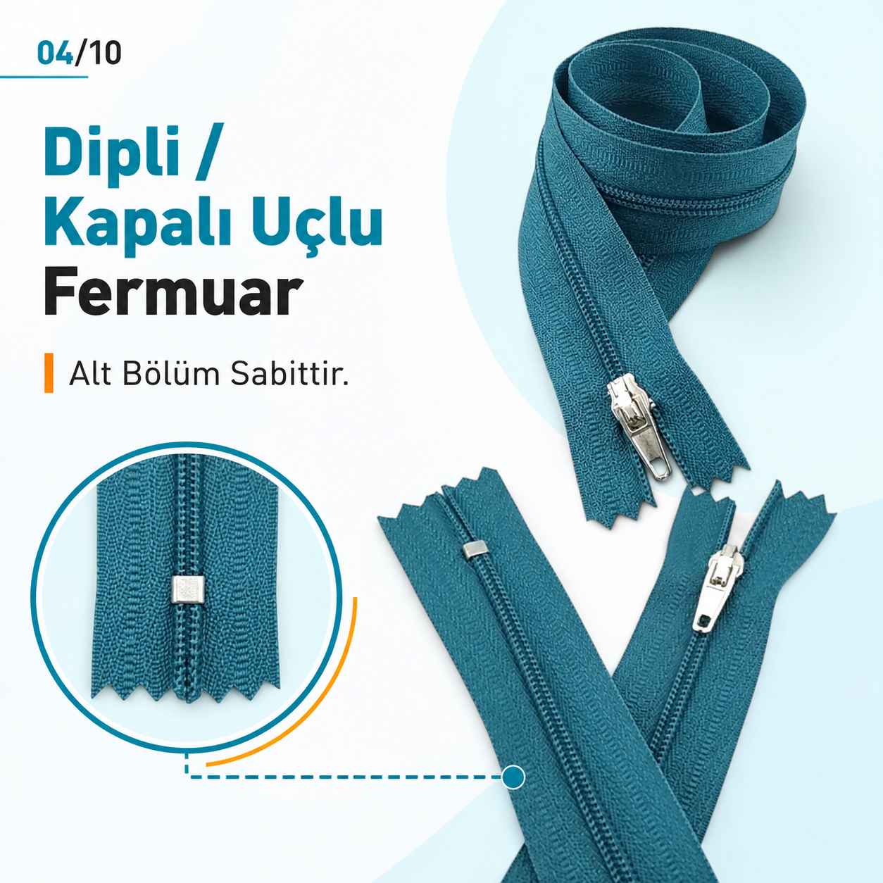 50 cm T5 Mavi Naylon Bobin Dipli Fermuar – Çanta ve Cep Fermuarı ZP0050t5