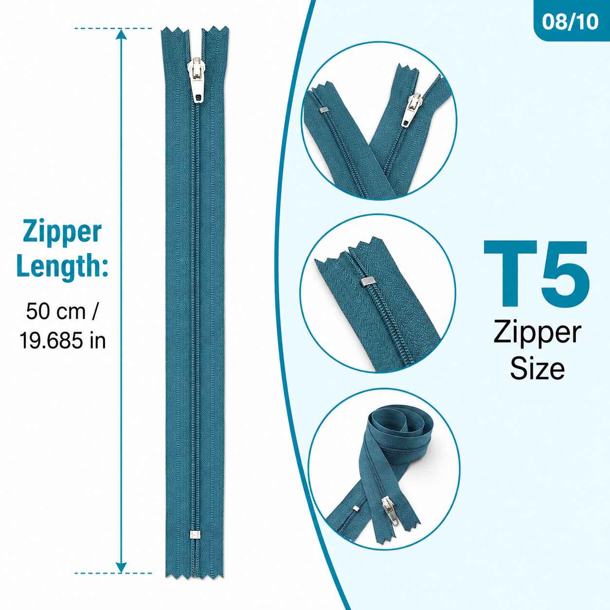 50 cm T5 Mavi Naylon Bobin Dipli Fermuar – Çanta ve Cep Fermuarı ZP0050t5