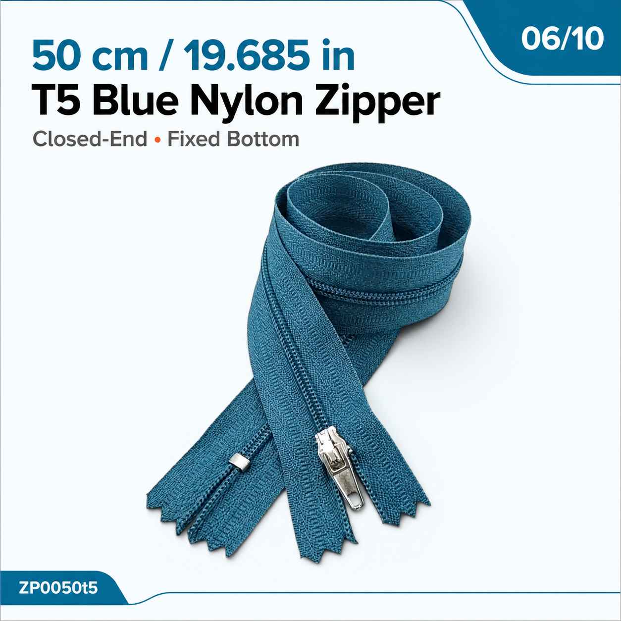 50 cm T5 Mavi Naylon Bobin Dipli Fermuar – Çanta ve Cep Fermuarı ZP0050t5