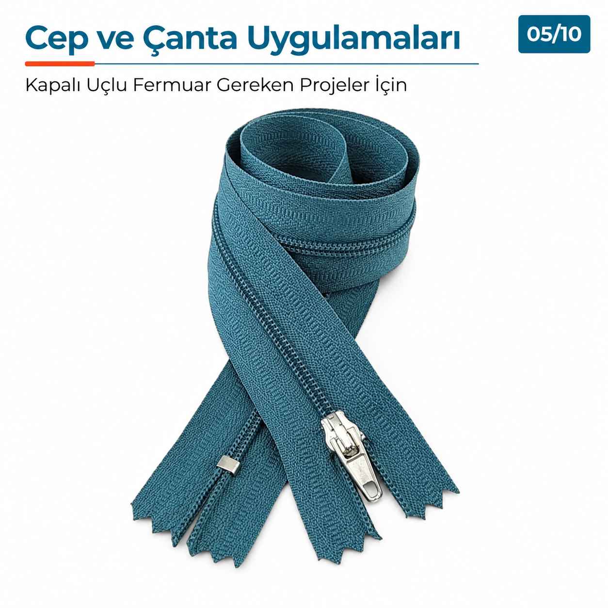50 cm T5 Mavi Naylon Bobin Dipli Fermuar – Çanta ve Cep Fermuarı ZP0050t5