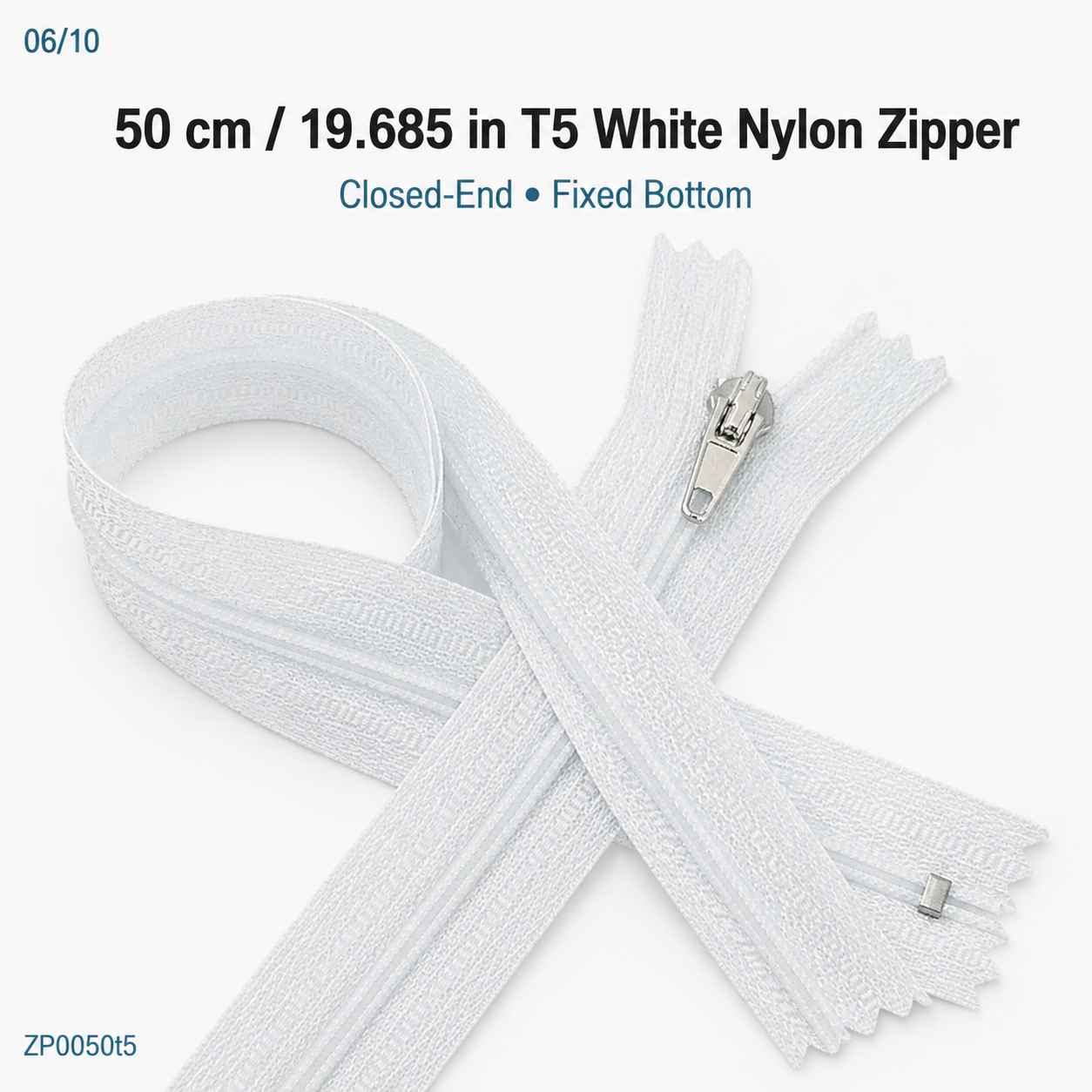 50 cm T5 Beyaz Naylon Bobin Dipli Fermuar – Çanta ve Cep Fermuarı ZP0050t5