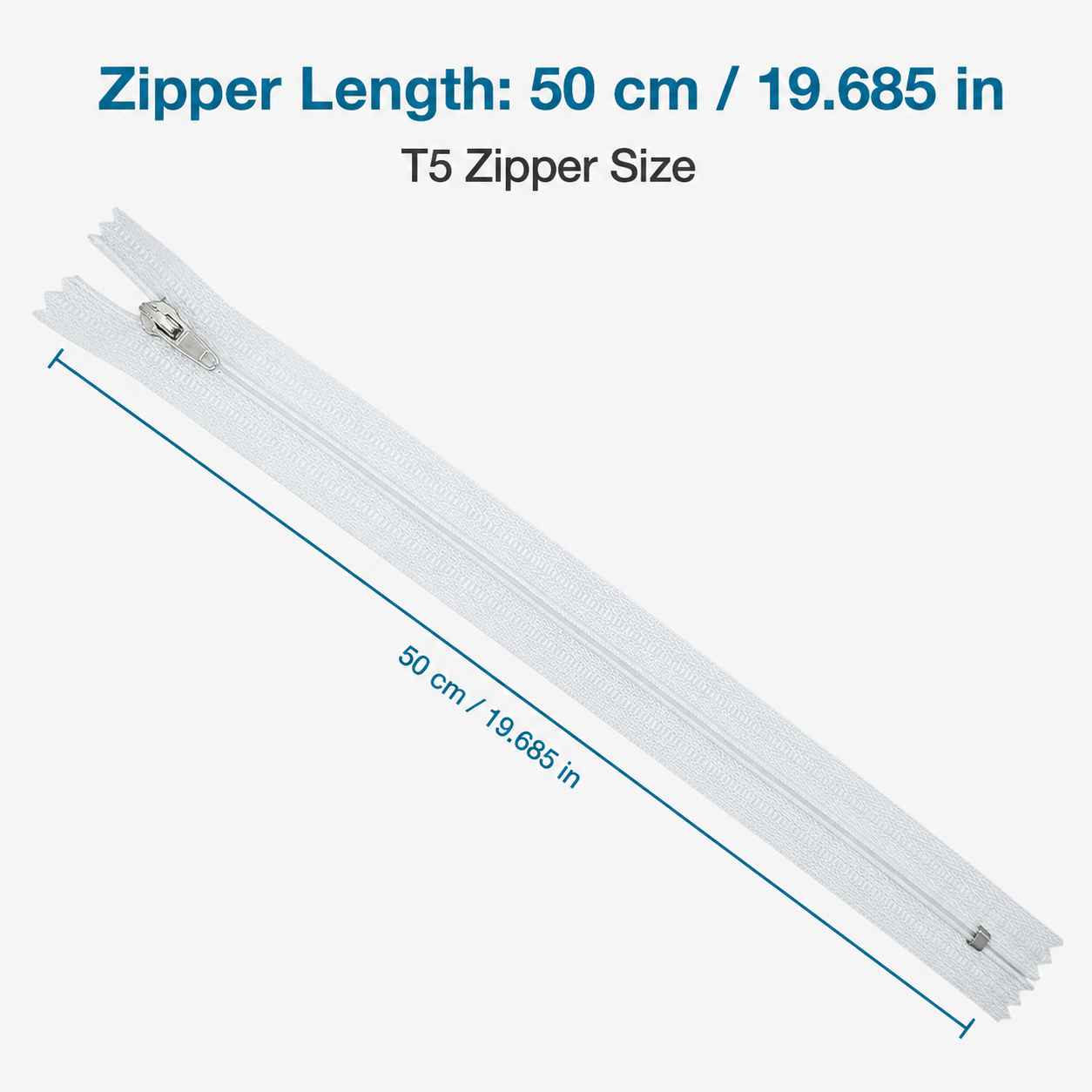 50 cm T5 Beyaz Naylon Bobin Dipli Fermuar – Çanta ve Cep Fermuarı ZP0050t5