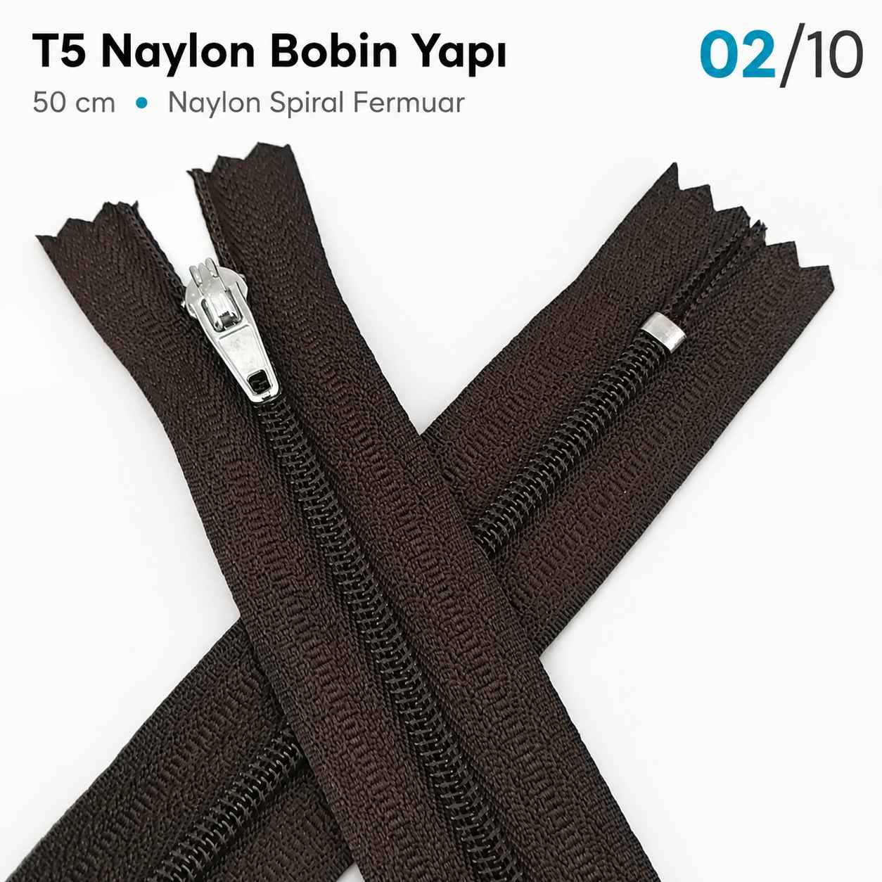 50 cm T5 Kahverengi Naylon Bobin Dipli Fermuar – Çanta, Cep ve Cüzdan Fermuarı ZP0050t5K