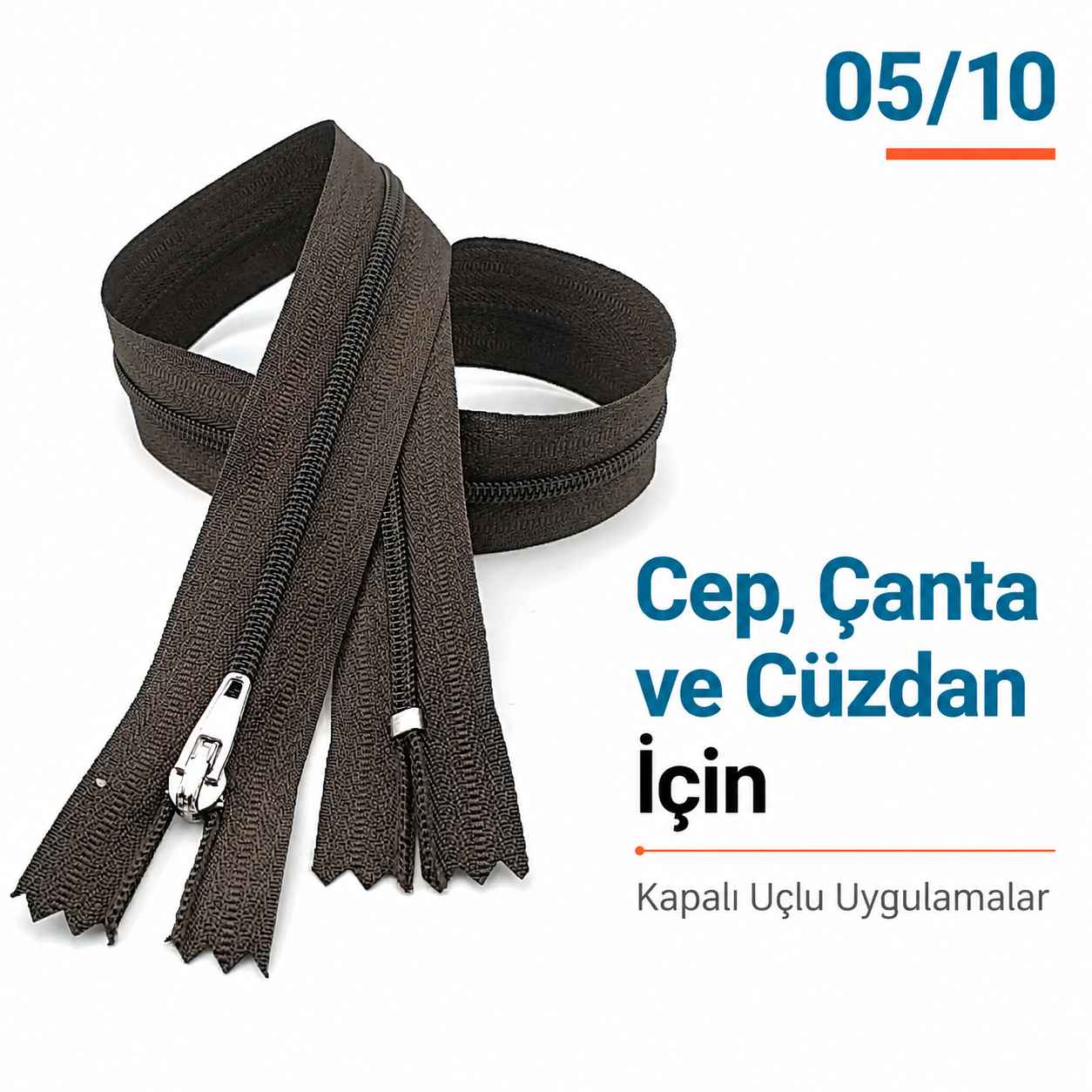 50 cm T5 Kahverengi Naylon Bobin Dipli Fermuar – Çanta, Cep ve Cüzdan Fermuarı ZP0050t5K