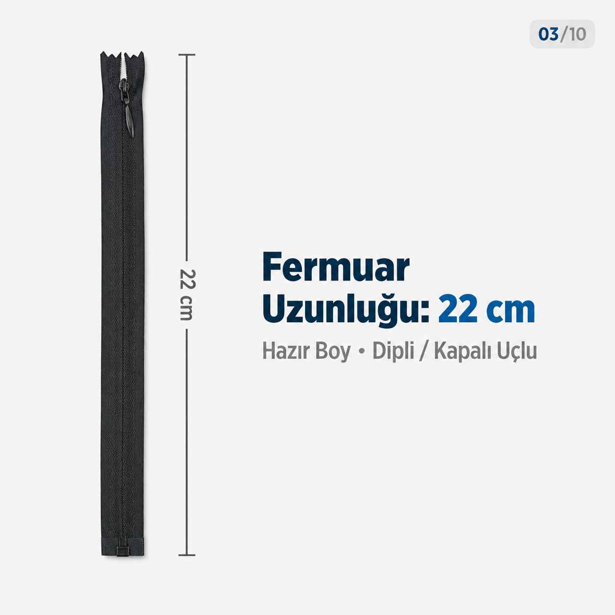 22 cm Siyah Dokuma Tül Dipli Gizli Fermuar – Elbise, Etek ve Abiye İçin ZPG0022DKM