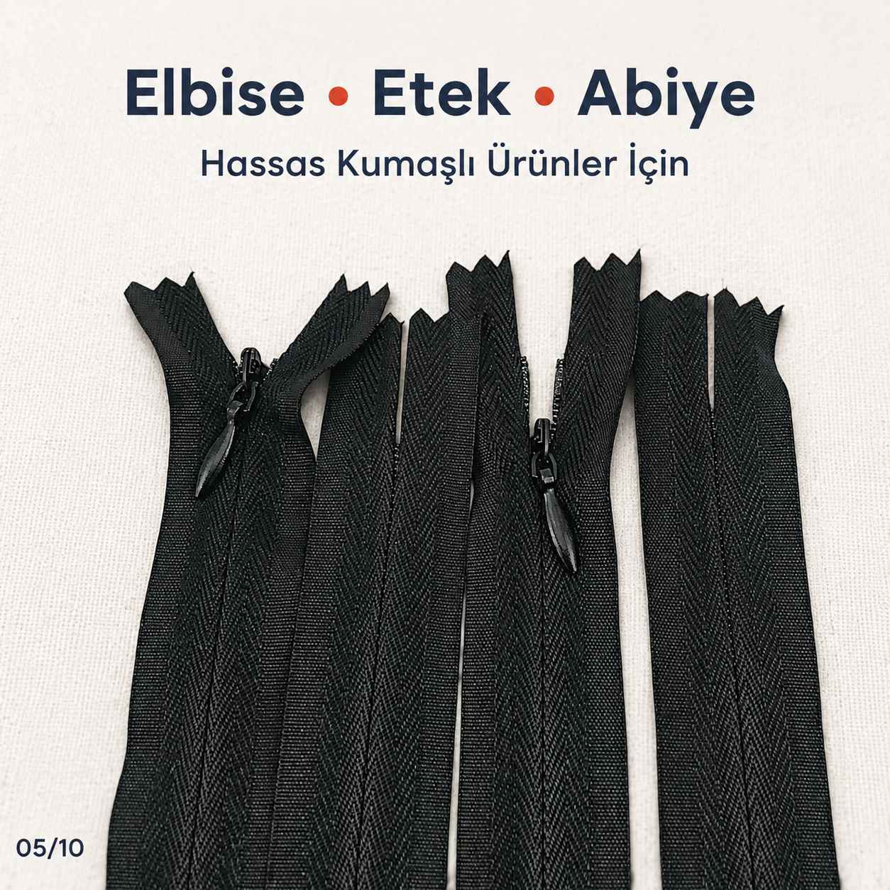 22 cm Siyah Dokuma Tül Dipli Gizli Fermuar – Elbise, Etek ve Abiye İçin ZPG0022DKM