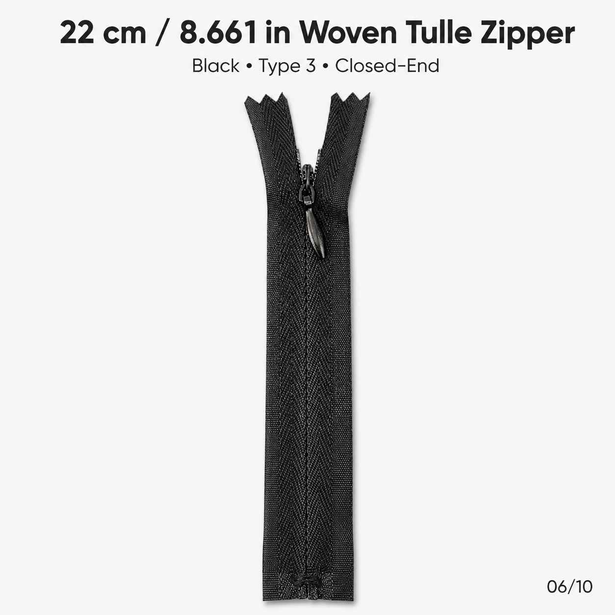 22 cm Siyah Dokuma Tül Dipli Gizli Fermuar – Elbise, Etek ve Abiye İçin ZPG0022DKM