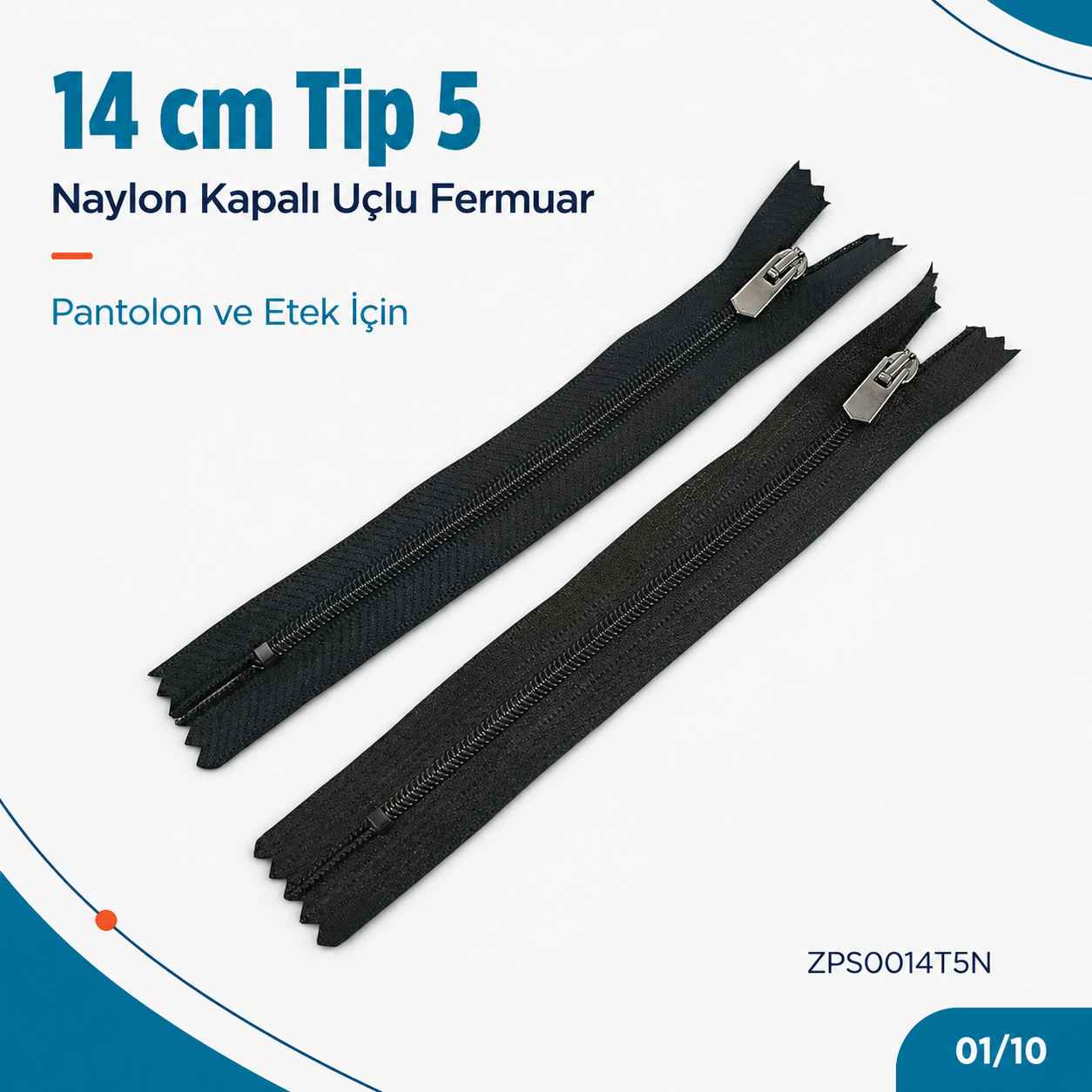 14 cm Tip 5 Naylon Kapalı Uçlu Pantolon ve Etek Fermuarı ZPS0014T5N