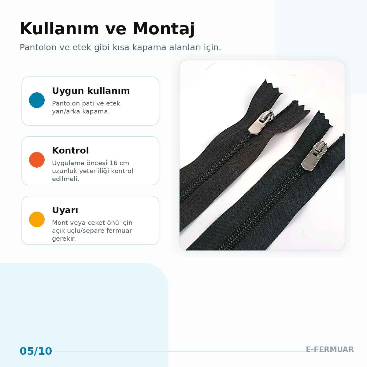 Pantolon ve Etek Fermuarı Naylon 16 cm T5 Kapalı Uçlu ZPS0016T5N