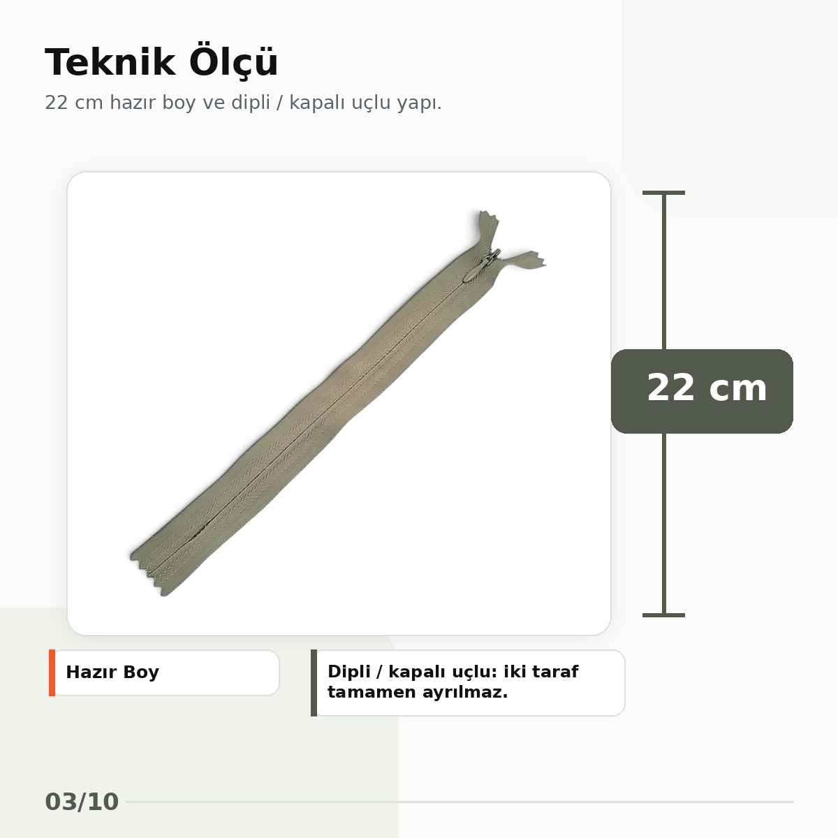Gizli Fermuar Dokuma Tül Kül Yeşili 22 cm Dipli Elbise, Etek ve Abiye Fermuarı ZPS0022PROMO