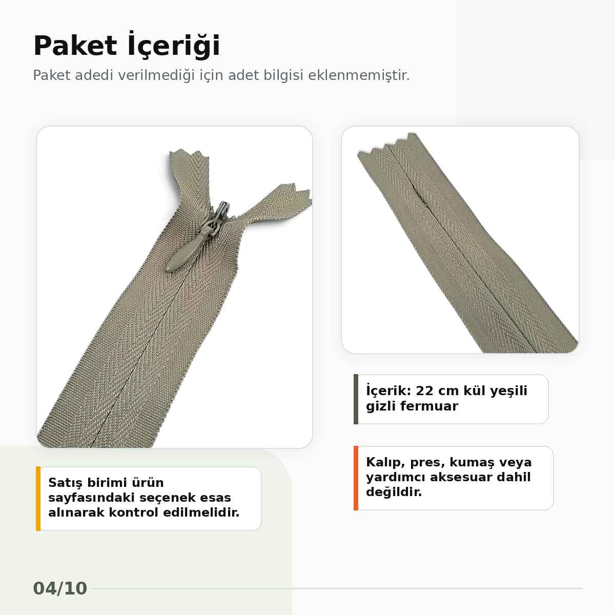 Gizli Fermuar Dokuma Tül Kül Yeşili 22 cm Dipli Elbise, Etek ve Abiye Fermuarı ZPS0022PROMO