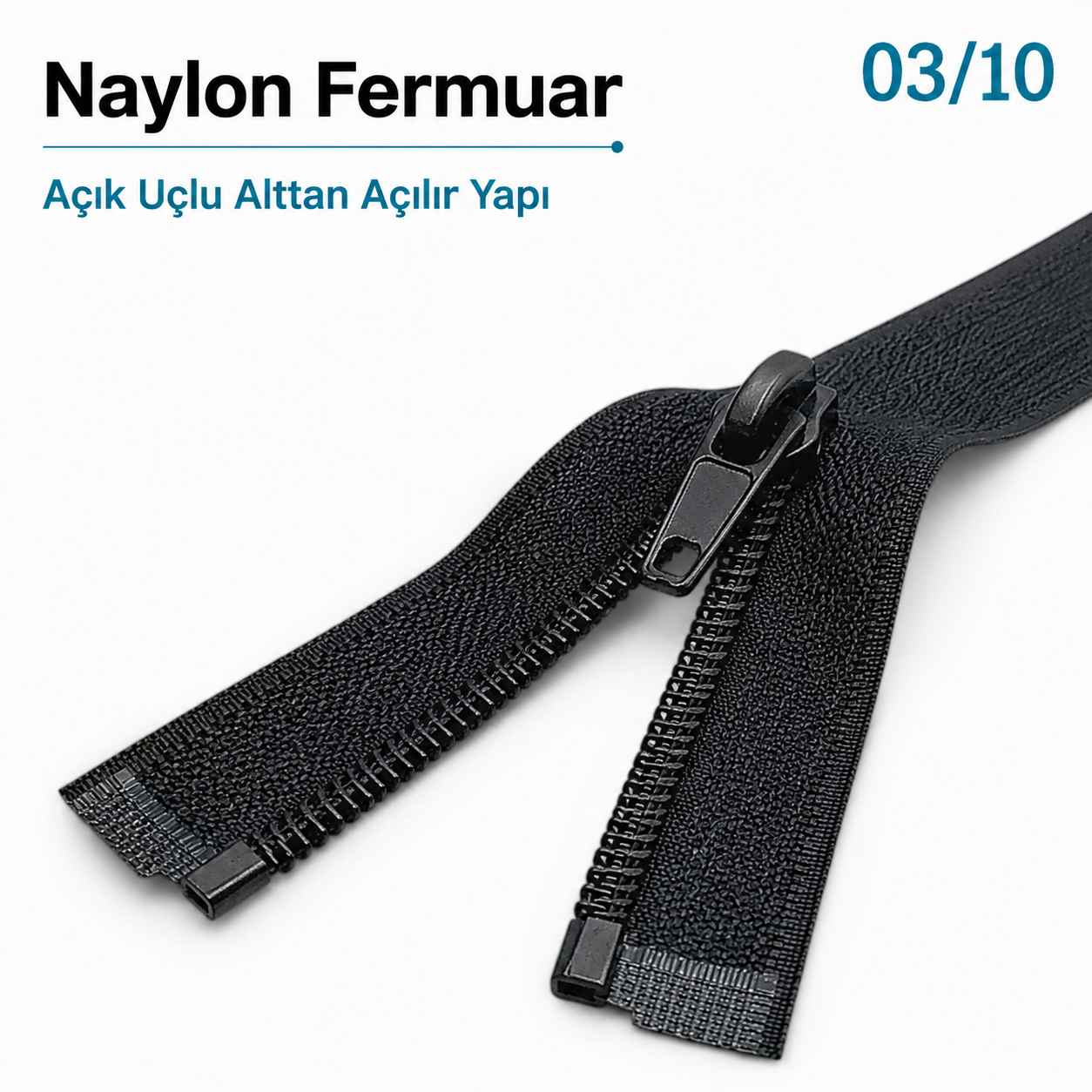 66 cm Tip 10 Siyah Naylon Separe Mont Fermuarı – Açık Uçlu Ceket Fermuarı ZPS0066T10