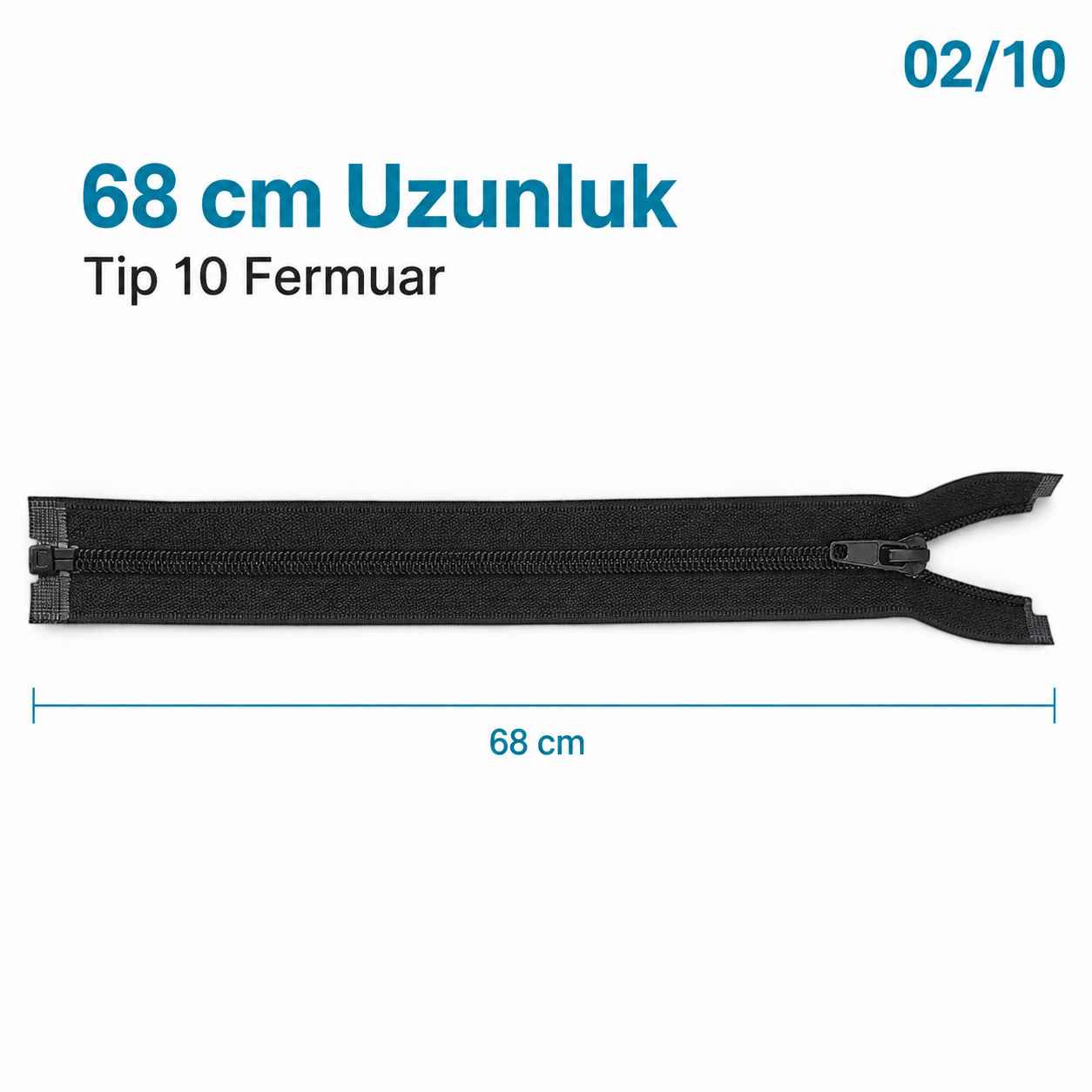 68 cm Tip 10 Siyah Naylon Separe Mont Fermuarı – Açık Uçlu Ceket Fermuarı ZPS0068T10