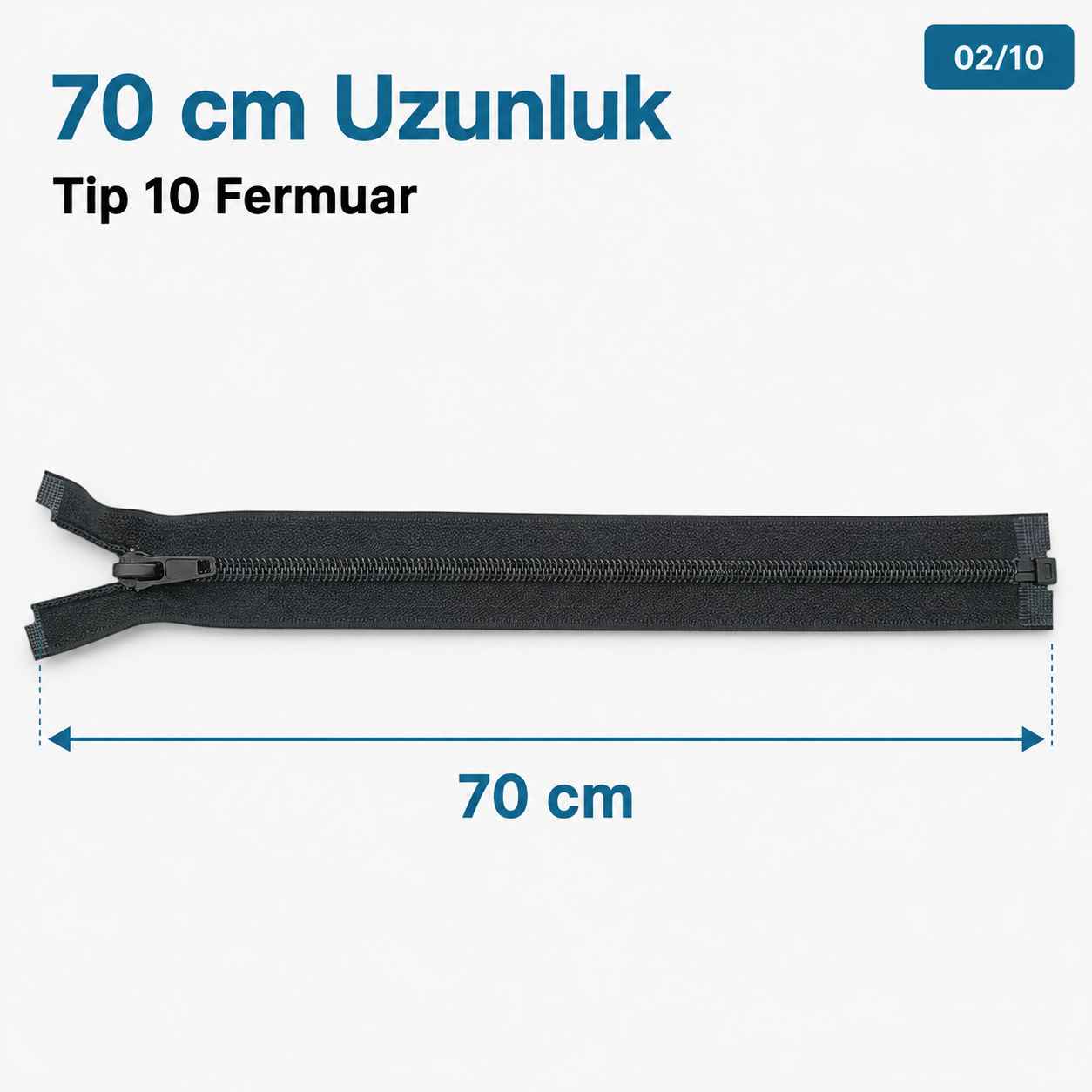 70 cm Tip 10 Siyah Naylon Separe Mont Fermuarı – Açık Uçlu Ceket Fermuarı ZPS0070T10
