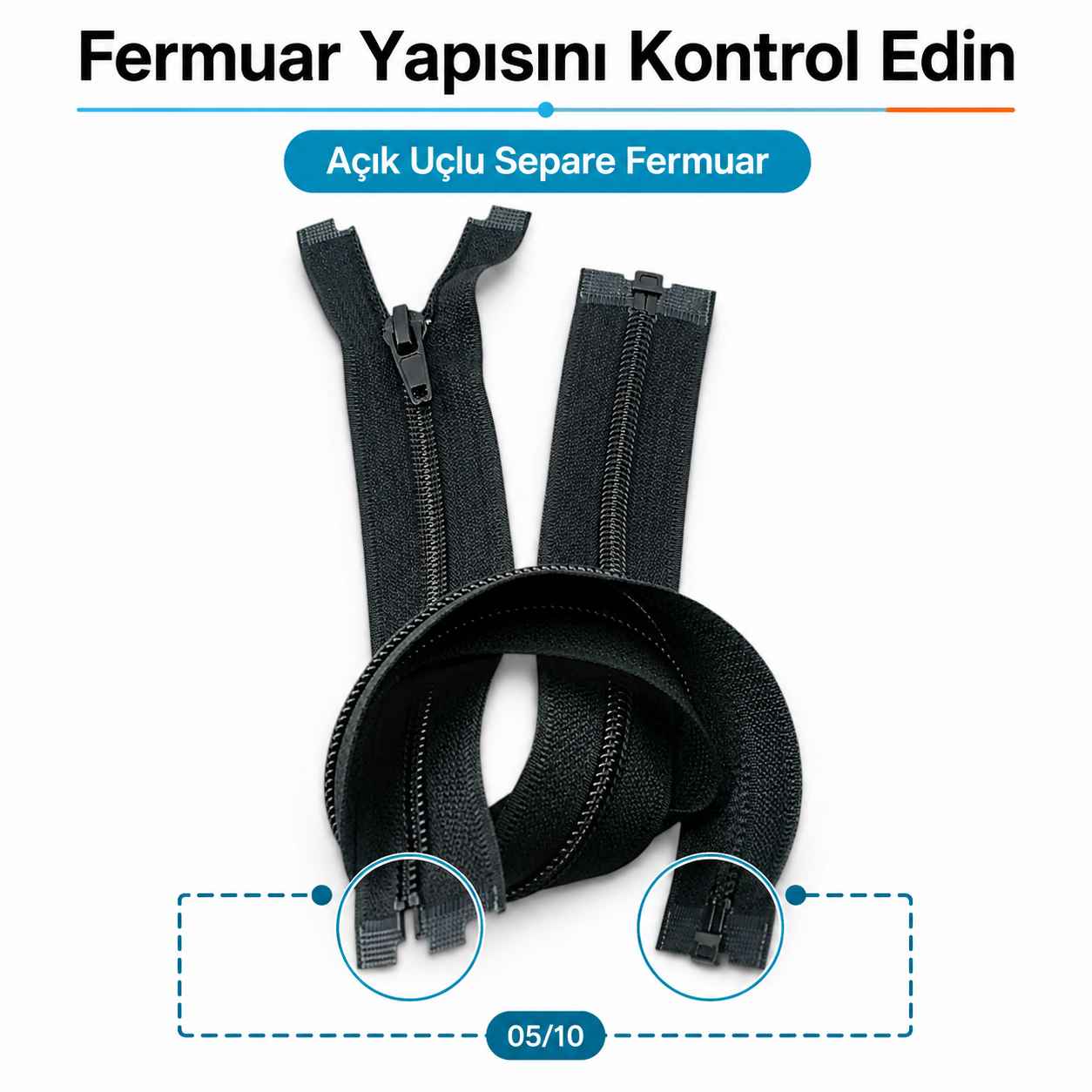 70 cm Tip 10 Siyah Naylon Separe Mont Fermuarı – Açık Uçlu Ceket Fermuarı ZPS0070T10