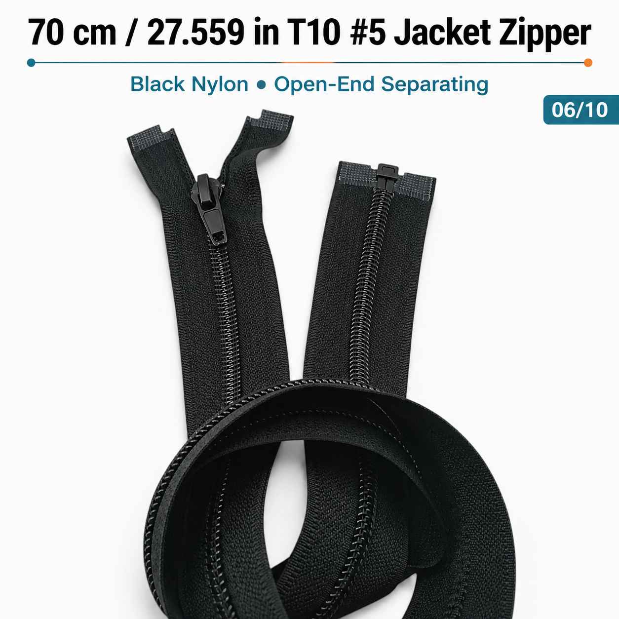 70 cm Tip 10 Siyah Naylon Separe Mont Fermuarı – Açık Uçlu Ceket Fermuarı ZPS0070T10