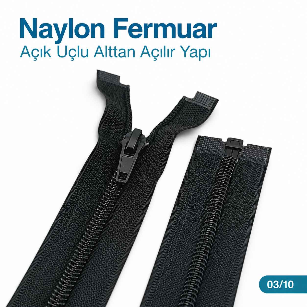 70 cm Tip 10 Siyah Naylon Separe Mont Fermuarı – Açık Uçlu Ceket Fermuarı ZPS0070T10