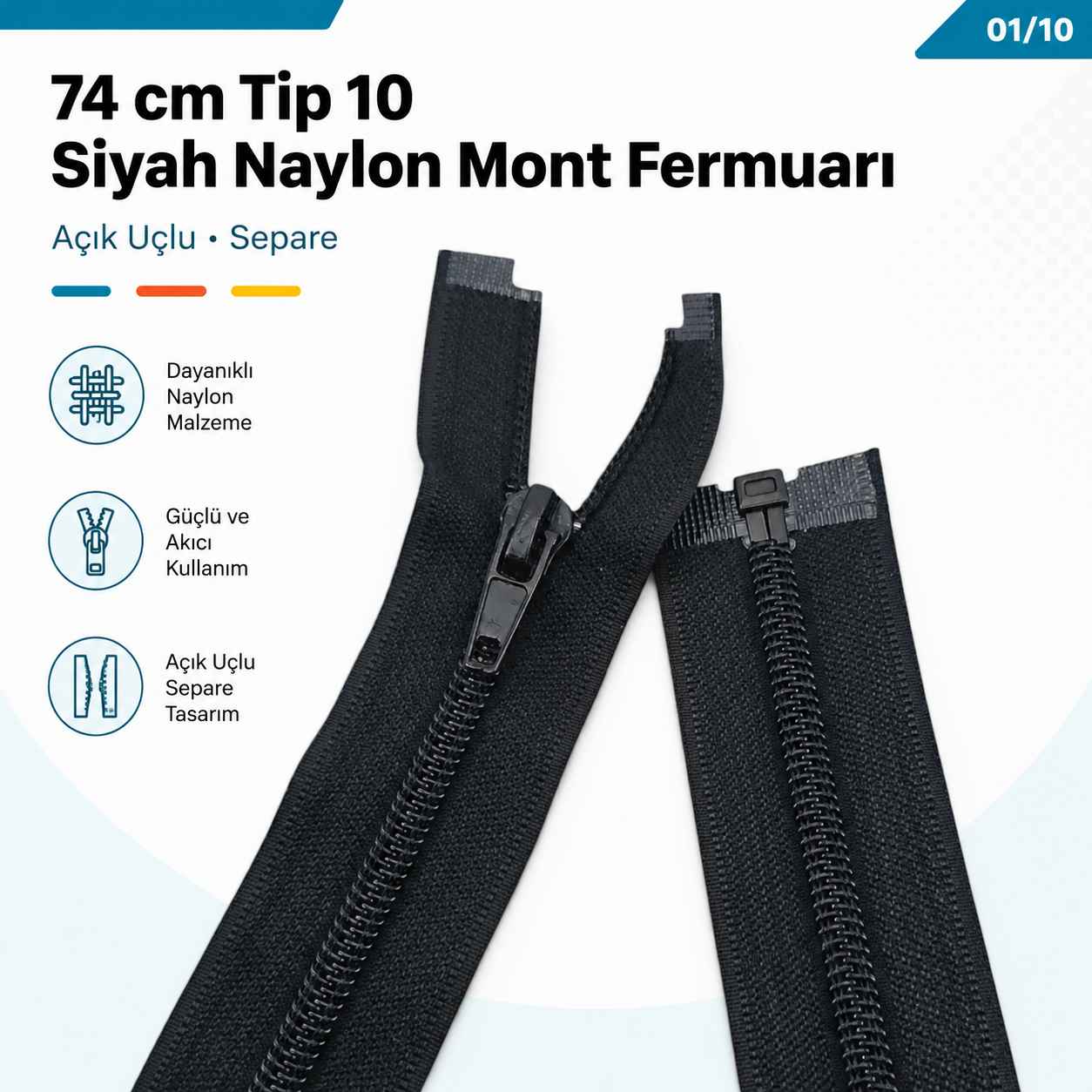 74 cm / 29.134 in T10 #5 Black Nylon Open-End Separating Jacket Zipper – ZPS0074T10