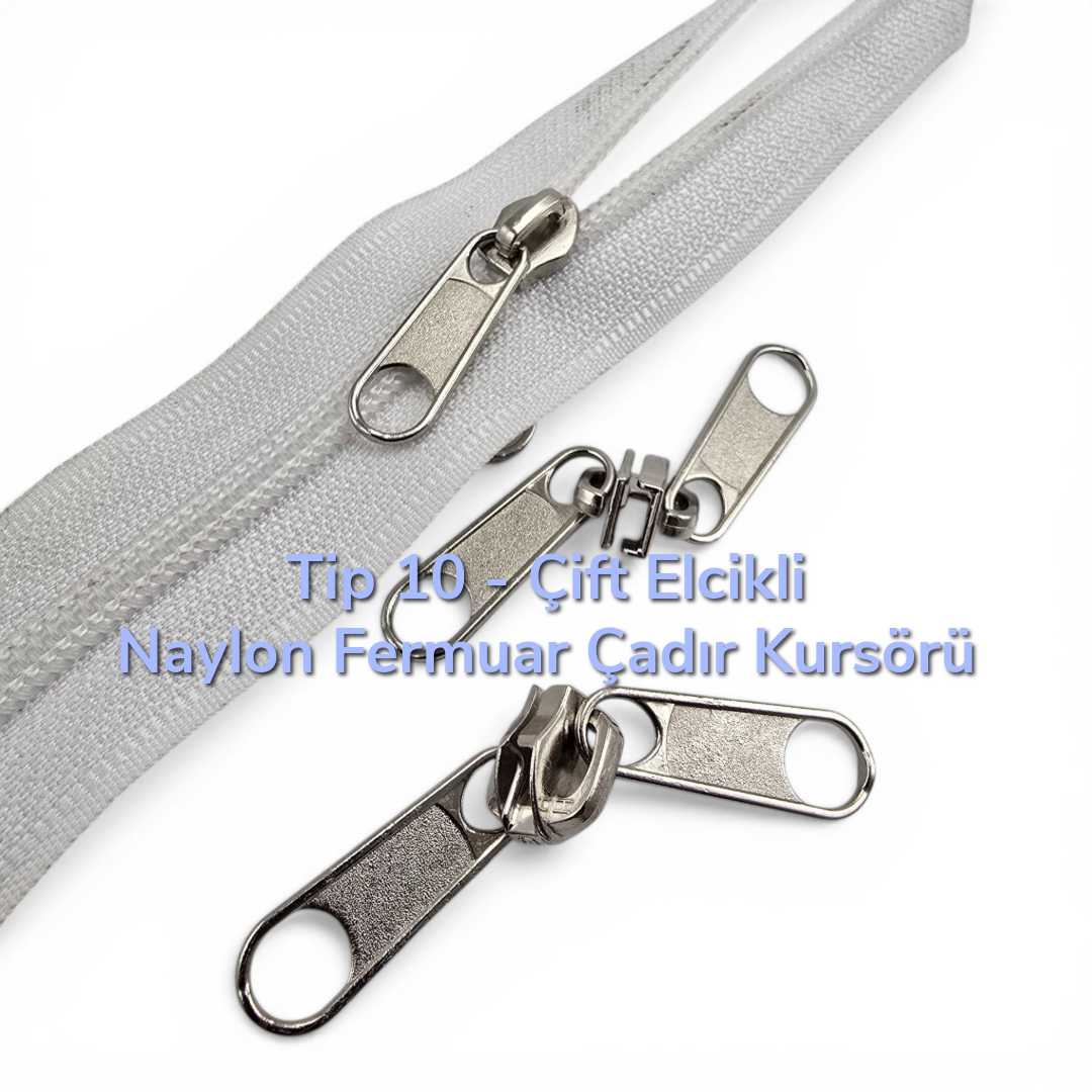 Naylon Fermuar Kursörü Çift Elcikli Tip 10  - Çadır Fermuarı Kursörü - ESB002N10C